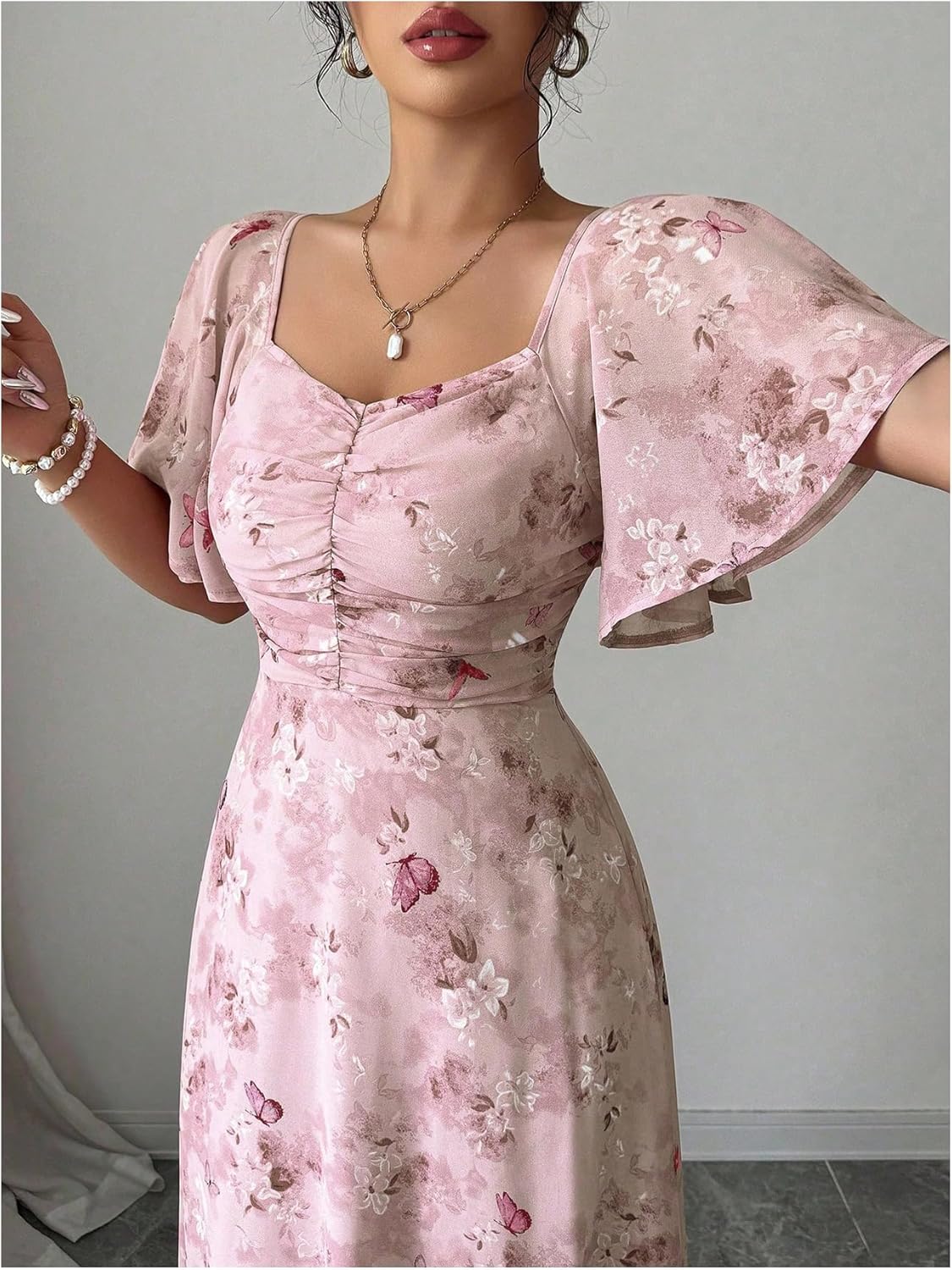 Floerns Women's Butterfly Short Sleeve Boho Maxi Dress Sweetheart Neck Vacation A Line Dresses