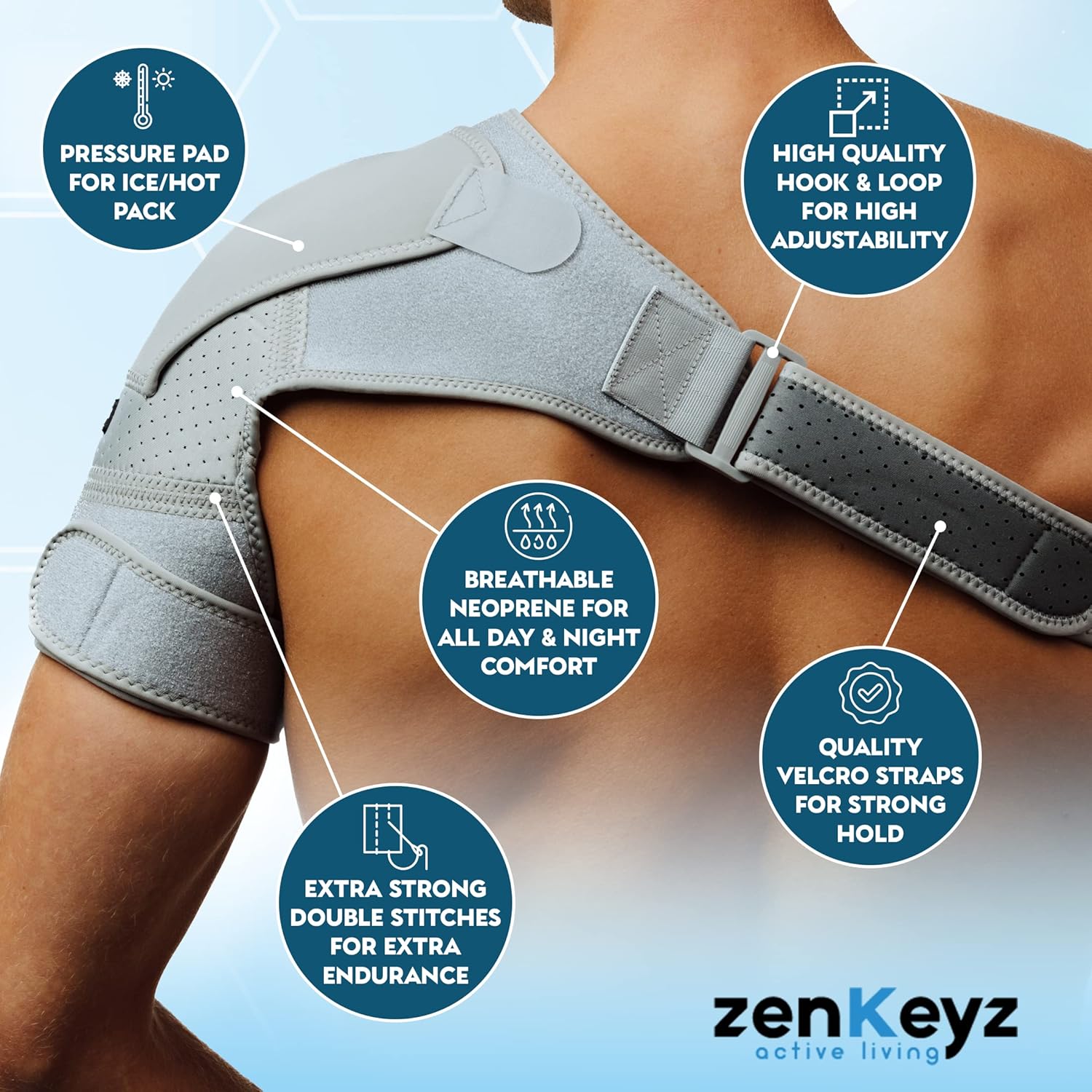 ZENKEYZ Shoulder Brace for Men & Women, Shoulder Immobilizer for Torn Rotator Cuff, Tendonitis, Dislocation, Pain, Neoprene Shoulder Compression Sleeve Wrap (Gray, Small/Medium) : Health & Household
