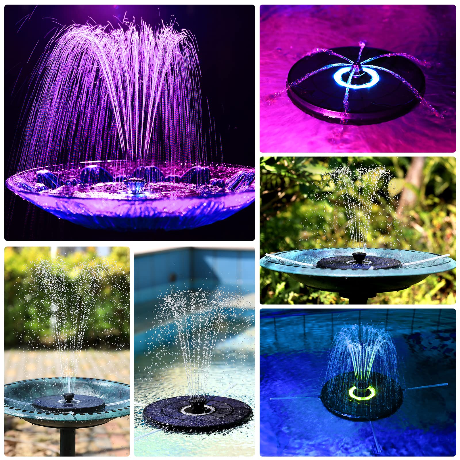 AMZtime Fontana Solare 5,5W con Luci LED 7 Ugelli Pompa per Giardino Stagno