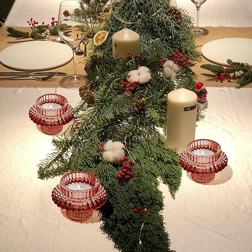 Miniatura 4 de Juego de 3 portavelas reversibles, cónicos de cristal rojo y candelita para centro de mesa, boda, fiesta, decoración del hogar