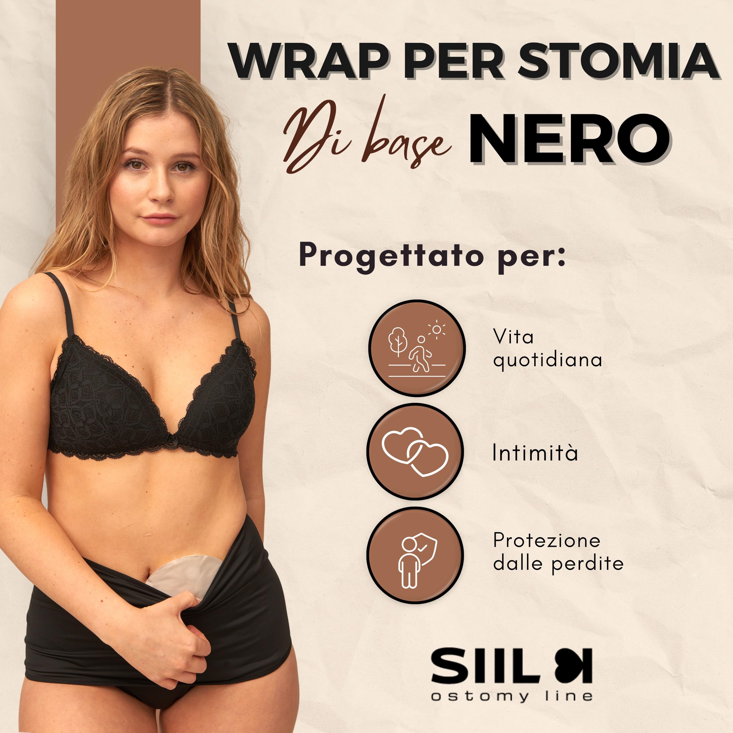 SIIL Fascia di stomia nera, abbigliamento per stomia con tasca interna per contenere il marsupio, costumi da bagno per stomia, biancheria intima per stomia, coprisacca per stomia
