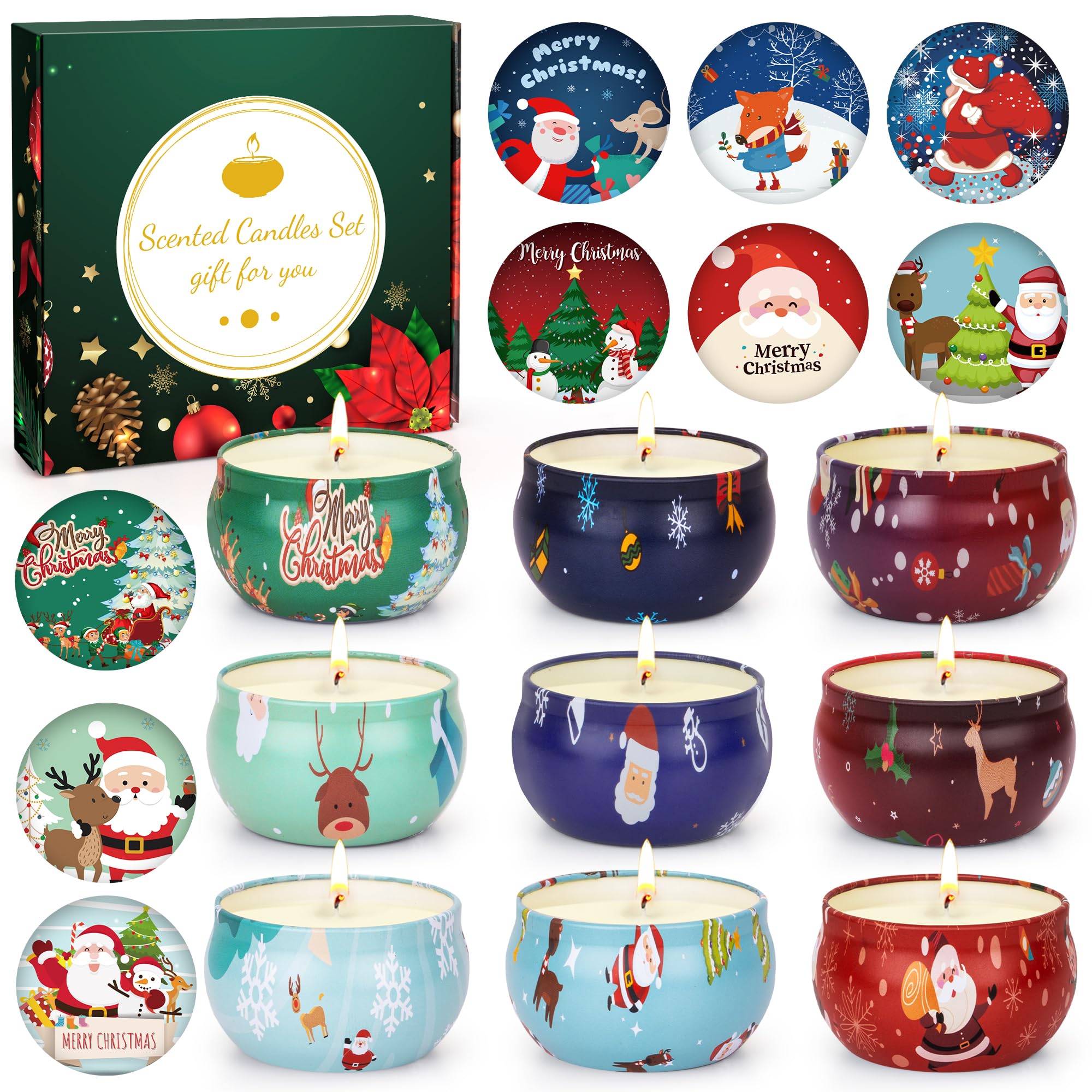 Navidad Candle Velas Aromáticas de Cera de Soja, Juego de velas perfumadas para mujeres, juego de velas de aromaterapia, cera de soja, aroma para aliviar el estrés, velas de té 9Pcs