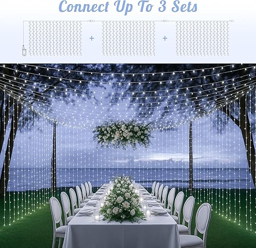 Miniatura 4 de Fiee - Luces de cortina de hadas 304 luces LED de 98 x 98 pies 30 V 8 modos de luces de seguridad con memoria para el hogar boda fiesta de Navidad