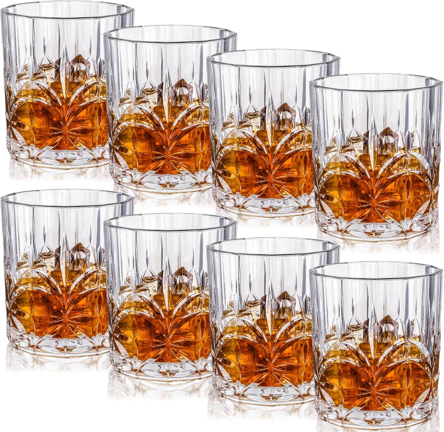 Singhoow 8 Sets Plastic Whiskey Glasses 14 oz Unbreakable Whiskey Drinking Glasses Old Fashioned Cocktail Cups Plastic Water Tumblers Clear Wine Cup Shatterproof Short Tumbler for Indoor Outdoor