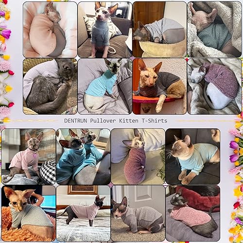 Miniatura 8 de DENTRUN Sphynx - Camisa de gatos sin pelo, camiseta de gatito, transpirable, cuello alto, adorable ropa de gato, chaleco de pijama