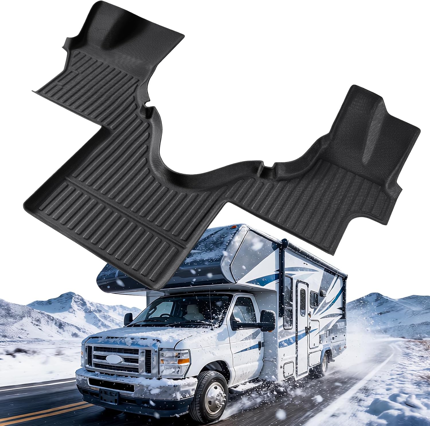 Car Floor Mat for Ford Econoline: 2007-2026 E-Series E150 E250 E350 E450 RV, All Weather Van Accessory Heavy Duty Carpet Rubber Liner Custom Fit for Ford E-150 E-250 E-350 E-450 Class C Motorhome Cab