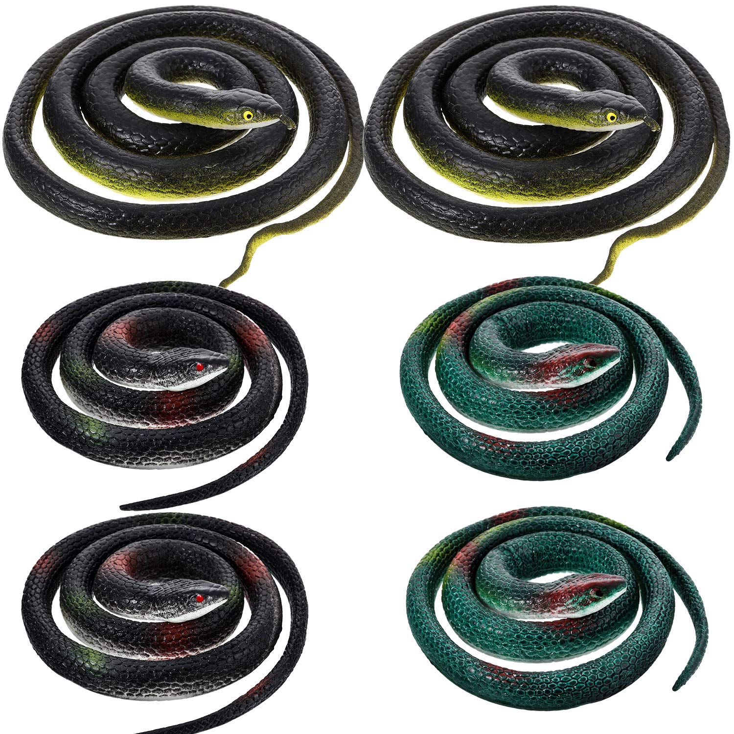 6 Pieces Rubber Snakes Realistic for Halloween Decoration Large Fake Garden Snake to Keep Birds Away Scare Squirrels in 2 Sizes 47 Inches and 29 Inches, Black Lifelike Toys for Garden Prank Props
