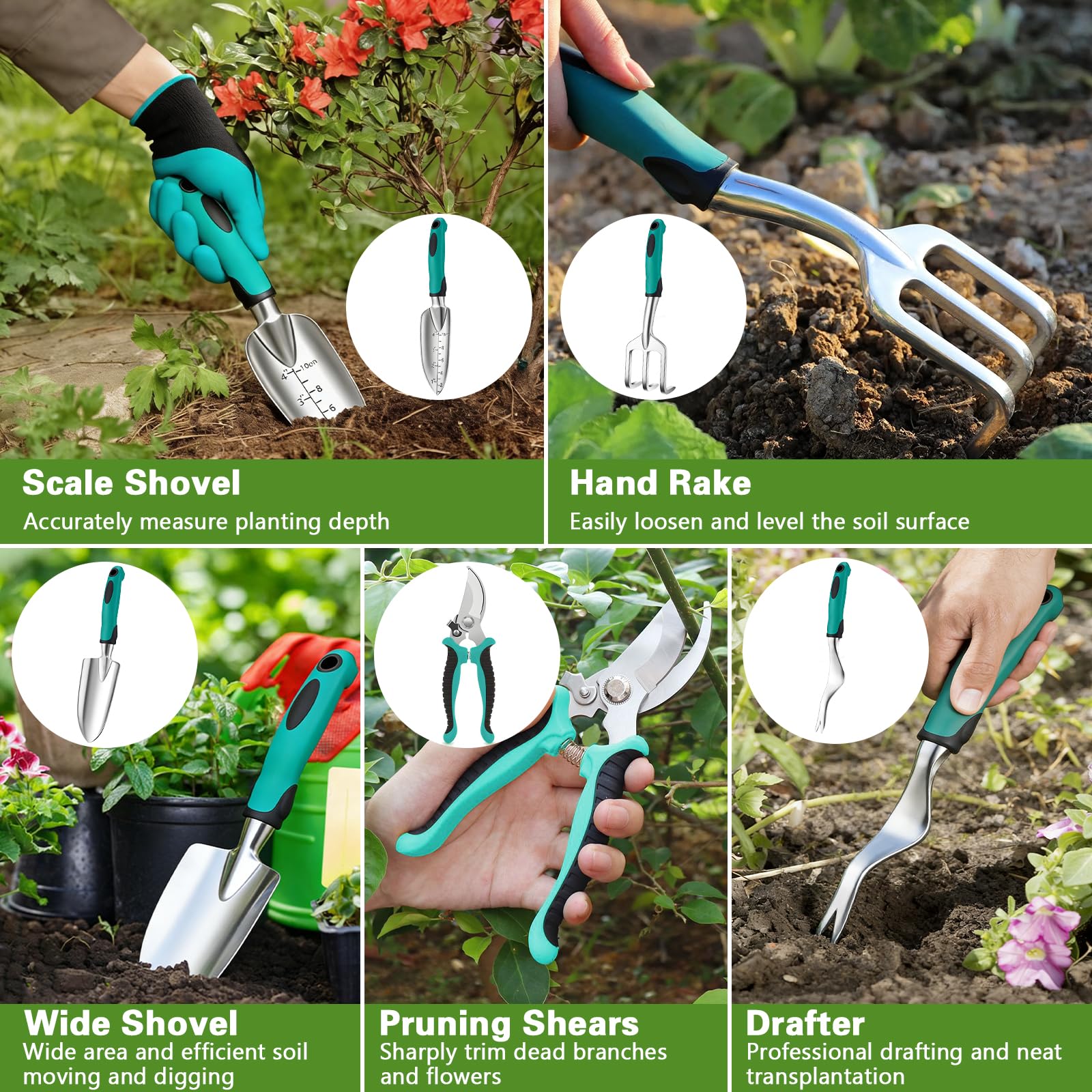 Set di Attrezzi da Giardinaggio,8 Pezzi Giardino in Acciaio Inossidabile,Attrezzi da Giardino Resistenti,Kit Giardinaggio Completo,Regali da Giardino Ideale per Donna Uomo