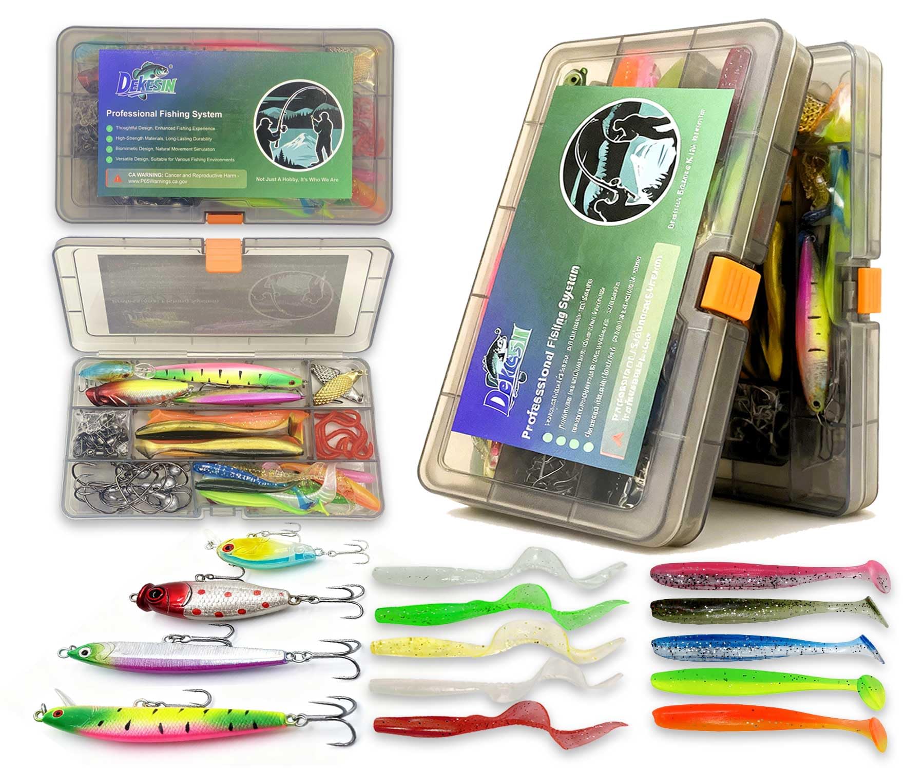 Bass Fishing Tackle Box Kit - Curated Lure Set (Zero Junk Fillers) - Featuring Crankbaits, Jigs, Worms & Terminal Tackle - Best Fishing Gifts for Men,Dad & Kids & Beginners Basic