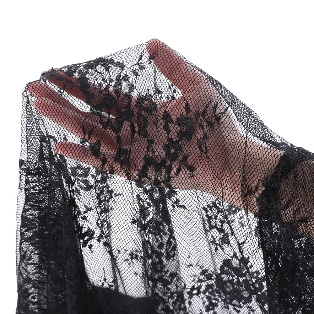 Tessuto Di Pizzo Nero Vintage Con Fiori Ricamati – Tulle Traslucido In Nylon – Rotolo 150x300 Cm Per Cucito, Abbigliamento, Tende, Tovaglie, Fai Da Te