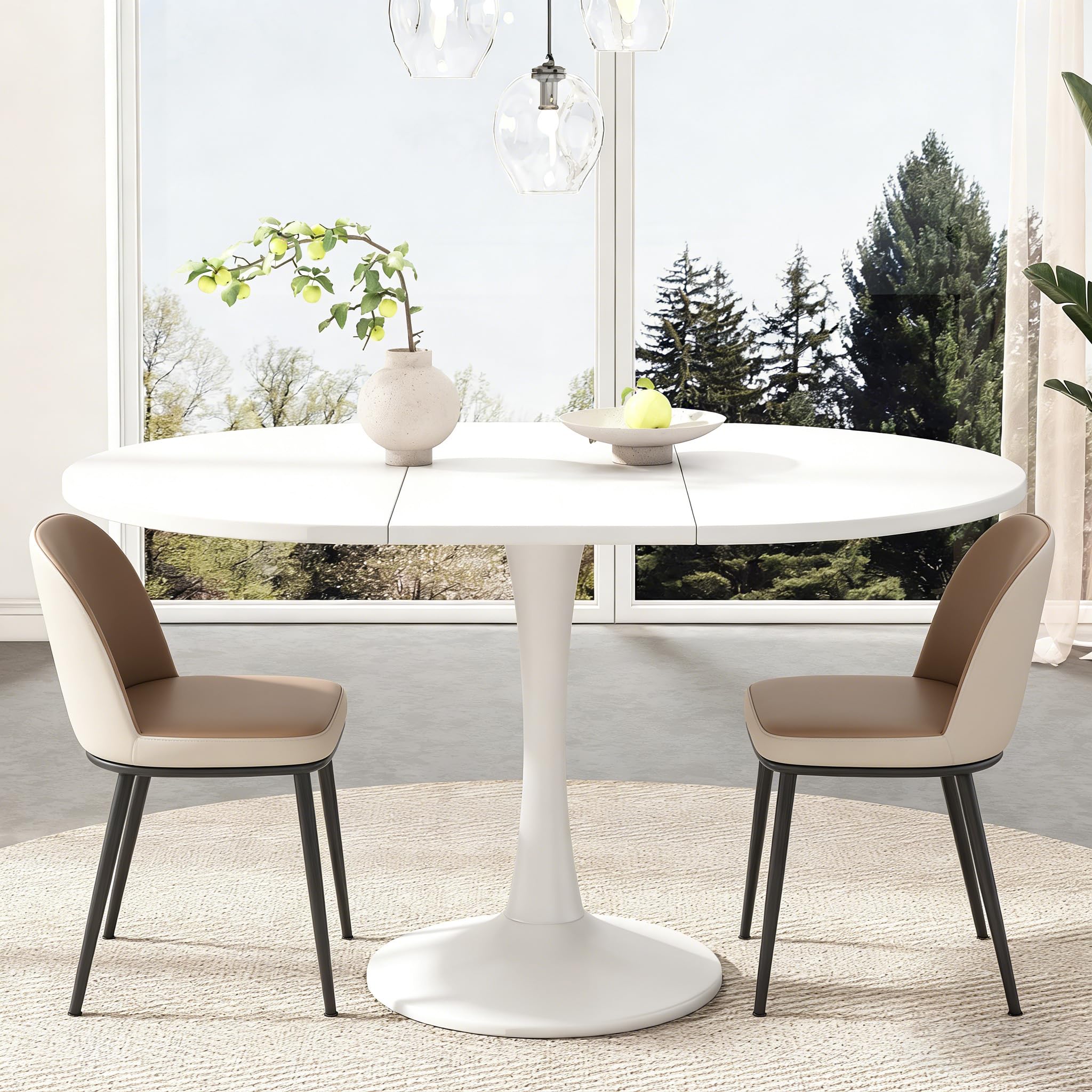 Mesa de comedor extensible, moderna, simple, ovalada, de madera, mesa de comedor redonda, 1 placa adicional, longitud 100/140 x ancho 100 x altura 75 cm (blanco)