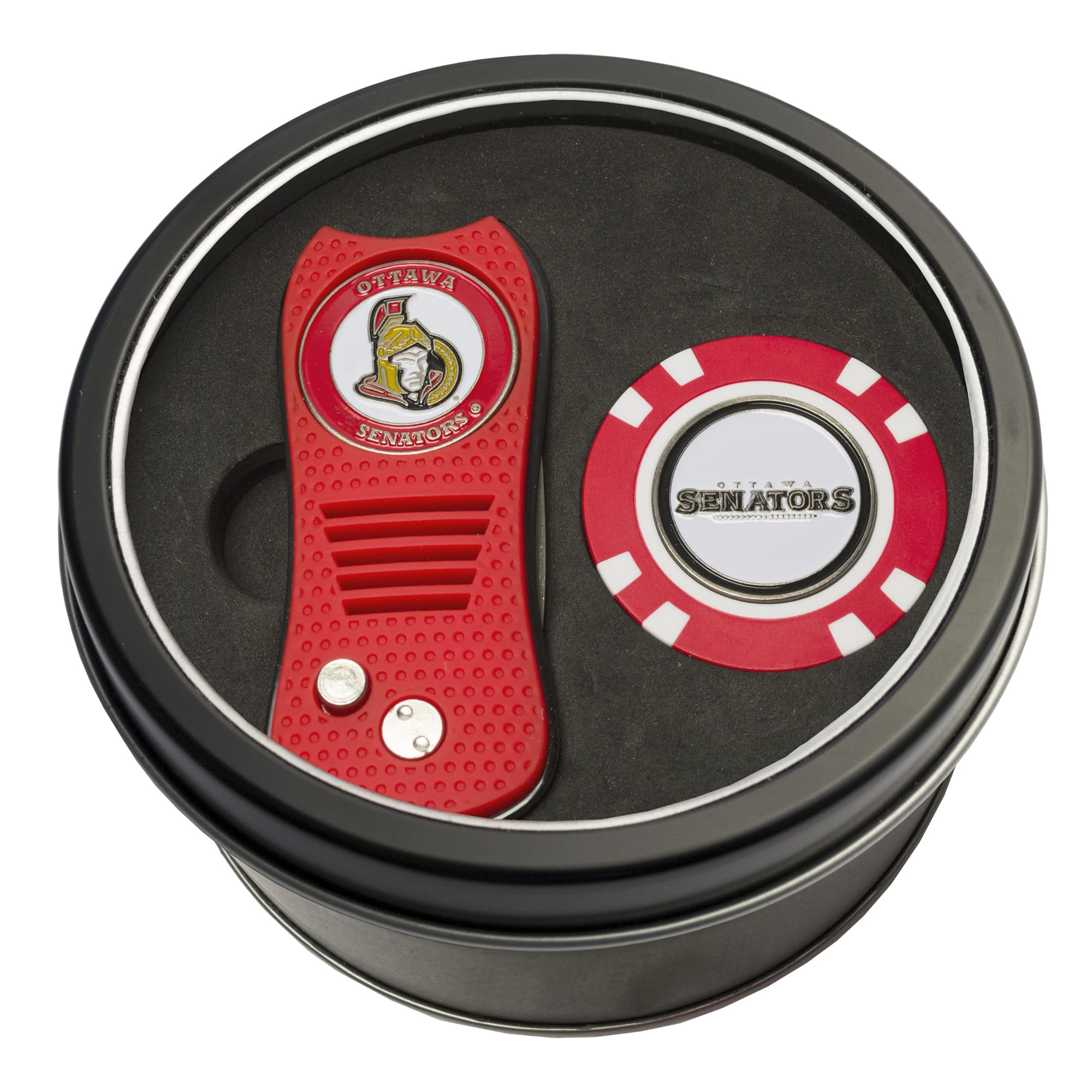 Team Golf NHL Gift Set Retractable Divot Tool & Chip, Includes 2 Double-Sided Enamel Ball Markers, Patented Design, Less Damage to Greens, Retractable Mechanism
