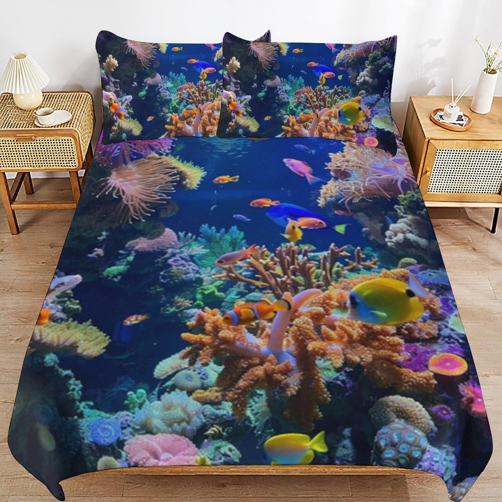 Parure de lit pour animaux en microfibre douce motif poisson tropical
