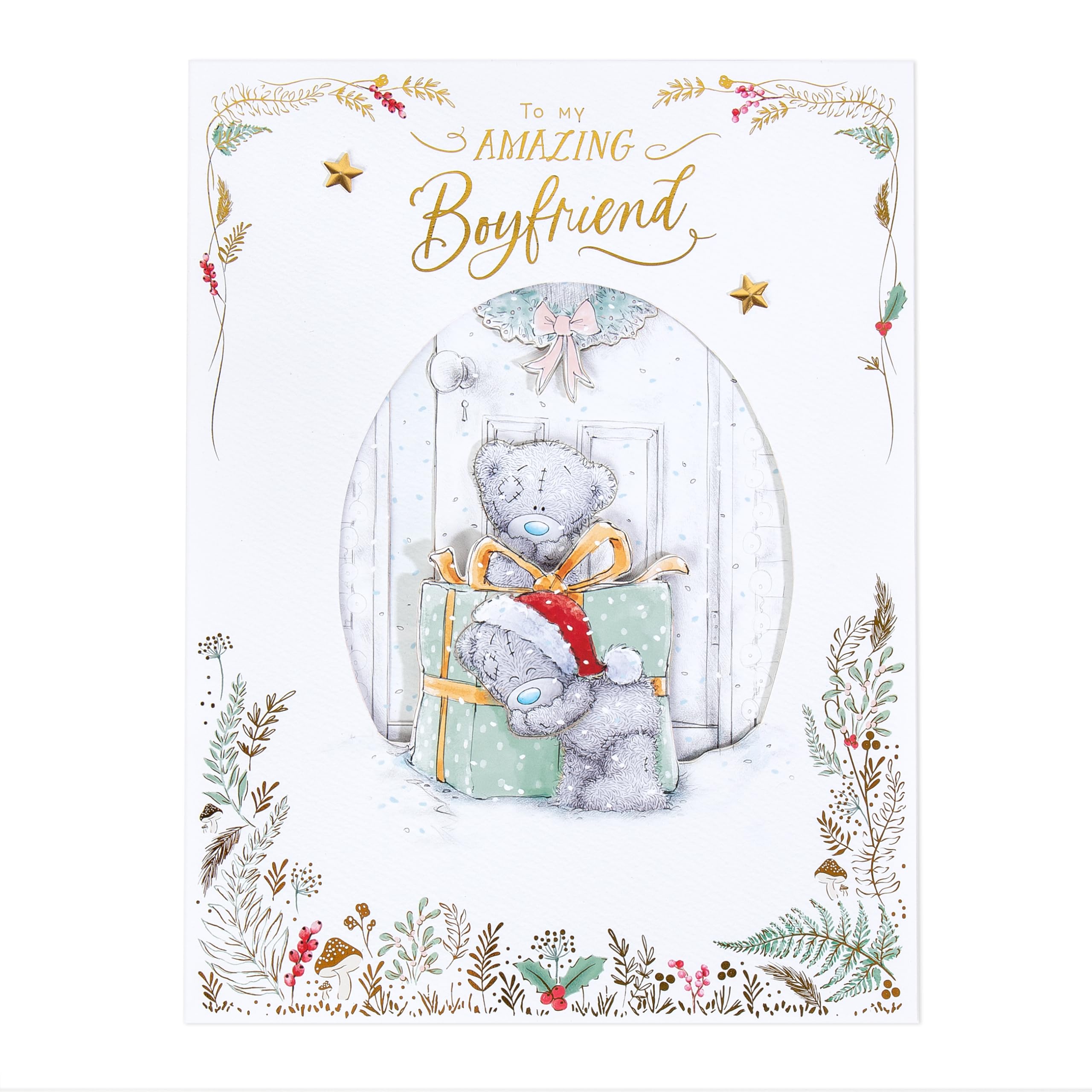 Me To You Tatty Teddy Luxury Boxed Handmade Christmas Card For Boyfriend, Tatty Teddy With Gift 12x9ins - Official Collection