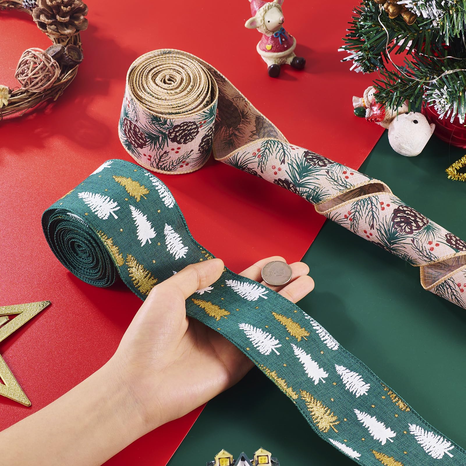 Amazon | Magibeads 10ヤード クリスマス ワイヤーリボン 幅2.44インチ