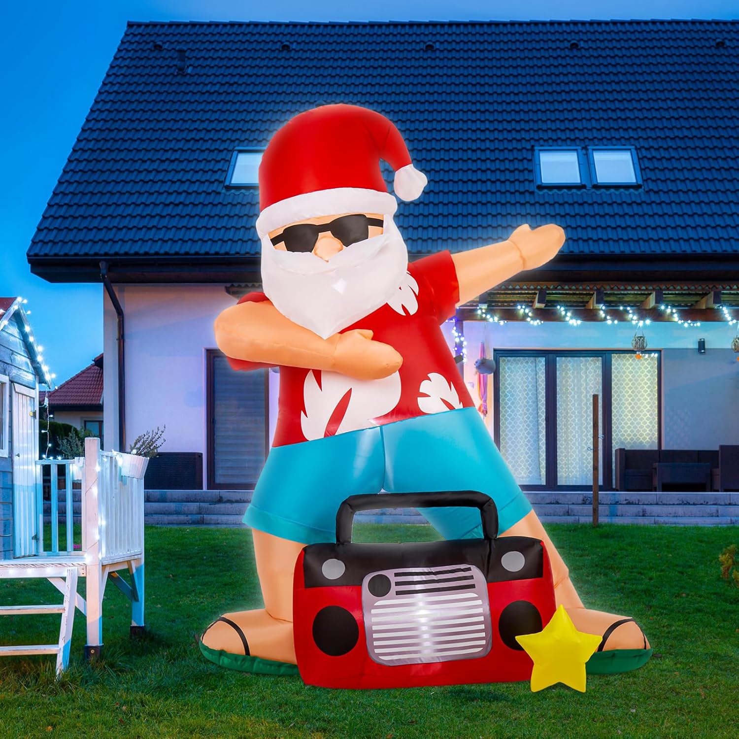 6 Ft Christmas Santa Claus Inflatables Outdoor Decorations Giant Hawaiian Blow Up Yard Decorations Xmas Tropical Blowups with LED Lights for Holiday Outdoor Indoor Yard Garden Lawn