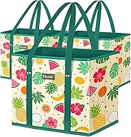 Vista 31 de BALEINE Paquete de 3 bolsas reutilizables para comestibles, bolsas de compras plegables para comestibles con parte inferior reforzada y asas