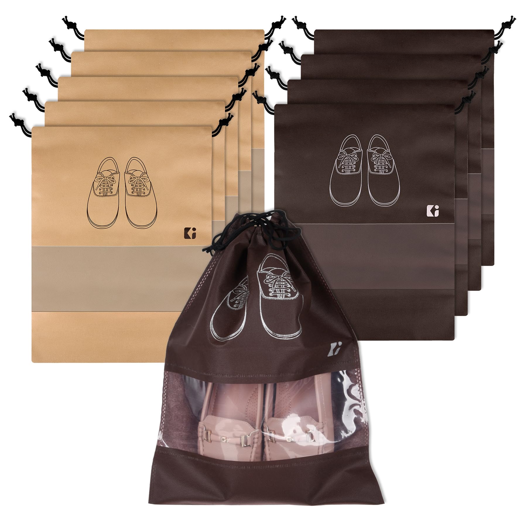 Kuber Industries Pack of 10 Shoe Bags | Shoe Bags for Travel | Non-Woven Shoe Storage Bags | Storage Organizers Set | Shoe Cover with Transparent Window | Shoe Dori Cover | Beige & Coffee-image-19