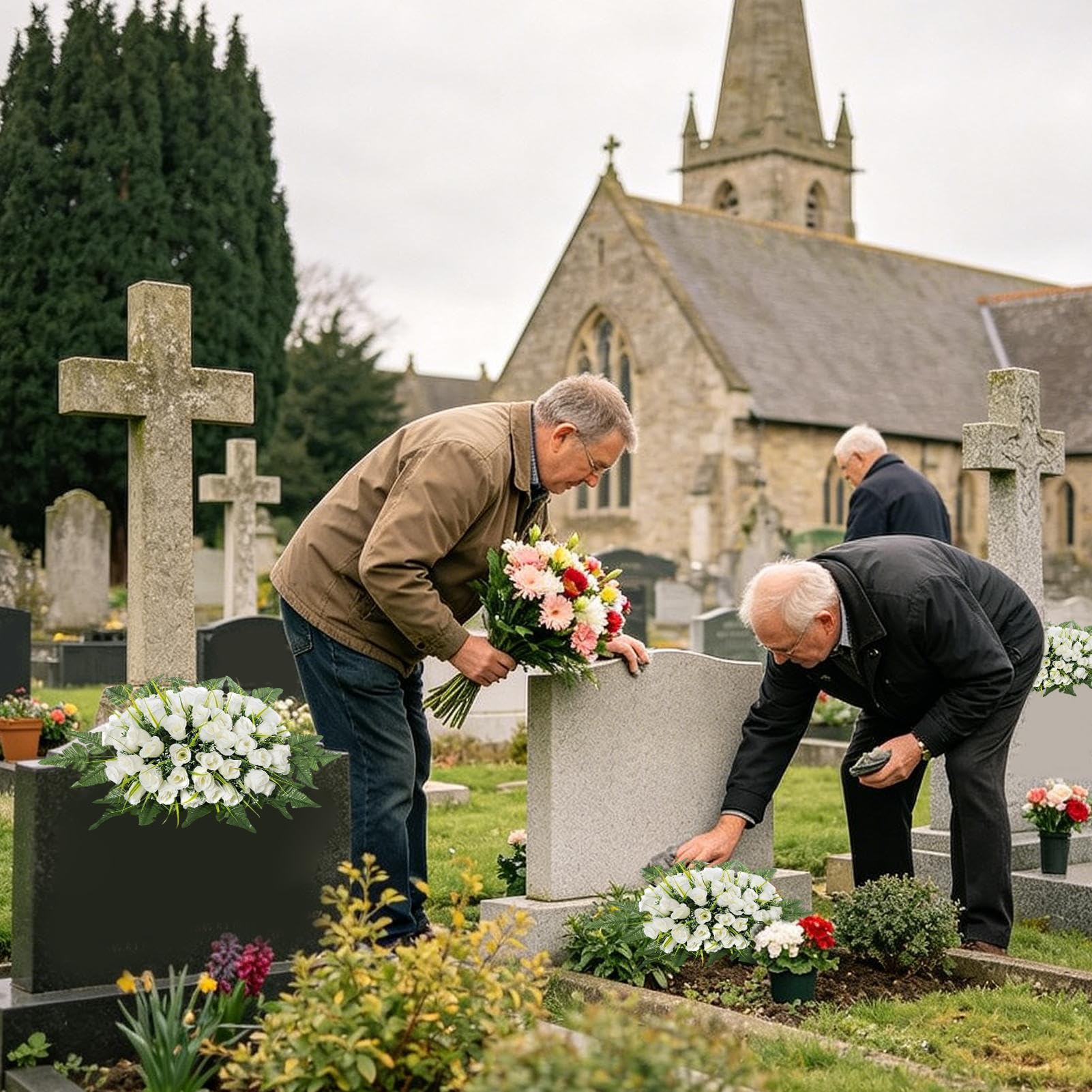 Selle De Fleurs Artificielles Pour Cimetière Imperméable et Réaliste