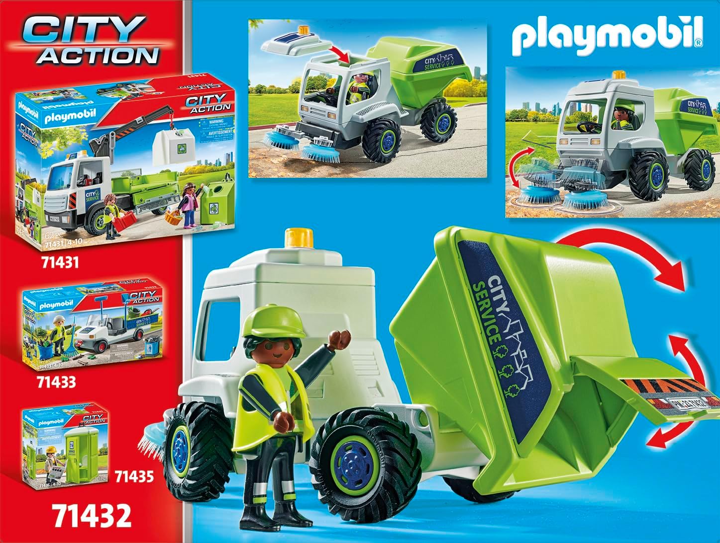 PLAYMOBIL City Action 71432 Sweeper, City Cleaning, Rotating Sweeping Brushes, Toy for Children from 4 Years