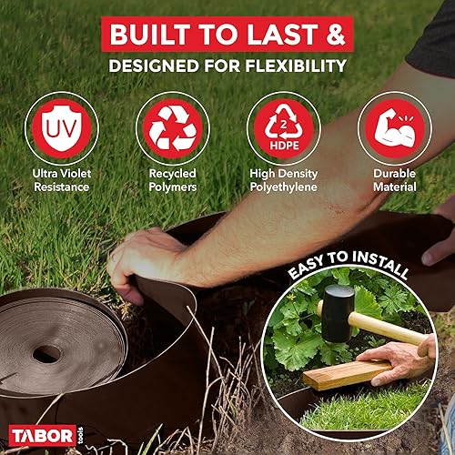 Miniatura 7 de TABOR TOOLS Tabla de terraza, bobina de borde de paisaje, barrera de hierba, tablero doblador, revestimiento de jardín, 125"  0.04" pulgadas de