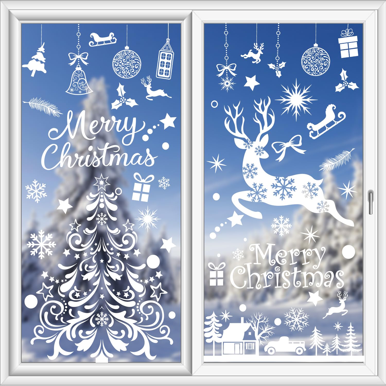 LOKIPA Christmas Window Clings - Large Size Xmas Snowflakes Decals for Window Decorations