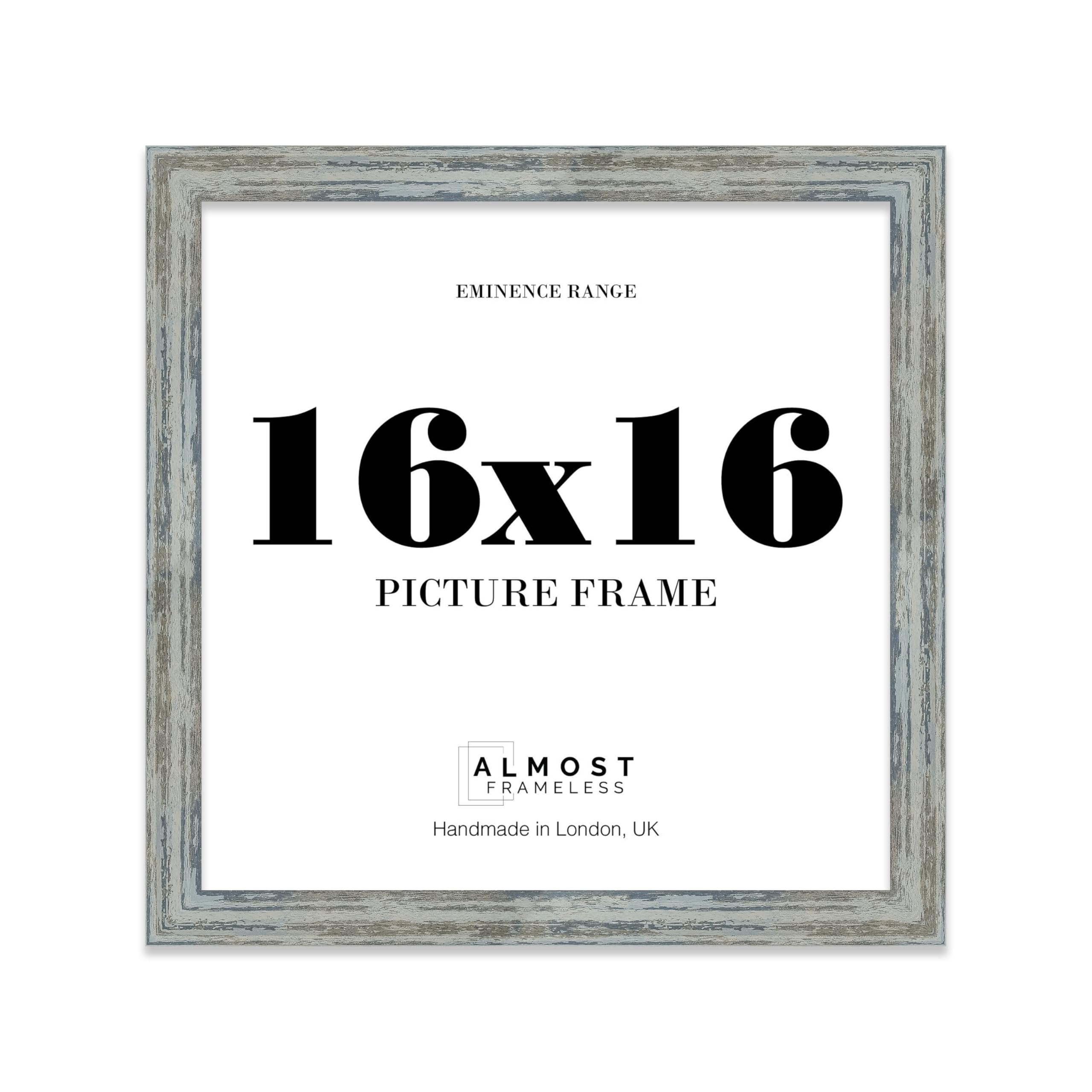 16x16" Distressed Blue Picture Frame - Rustic Wood Industrial Effect Photo Frame for Wall Display, Ideal for Posters, Prints & Home Décor, Wall Hooks, 32mm Edge - 1 Pack