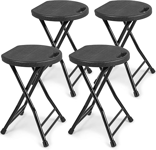 Juego de 4 taburetes plegables, capacidad de 600 libras, taburete plegable con asa, taburetes portátiles para adultos, silla plegable para