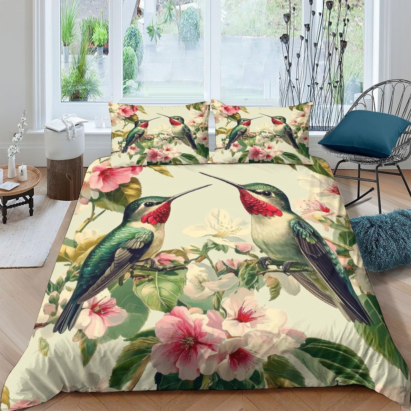 Ctjqhvkz Style-10 3D Printed Hummingbird Floral Fitted Sheet Microfiber Soft Anti-Slip Bed Cover For Bedroom Guest Room Decor Single（135X200cm）