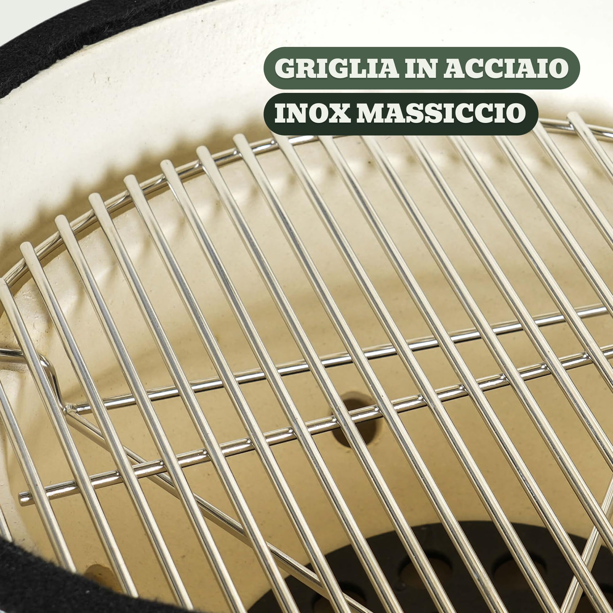 Kamado Forest Grill 16' M - In Ceramica 2,8 cm con Carrello e Maniglie, 5 Modalità di Cottura: Griglia, Pizza, Affumicatura, Cottura Lenta eTradizionale, Facile da Spostare