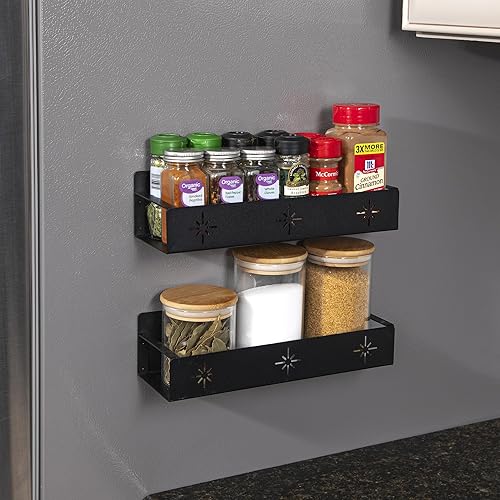 Miniatura 5 de LRAE - Paquete de 2 estantes magnéticos para especias para refrigerador, estante de metal para refrigerador, organización de cocina, estante