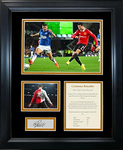 Framed Cristiano Ronaldo 700 Club Goals Record Facsimile Laser Engraved Signature Auto Soccer Futbol 11"x14" Photo Sig Collage