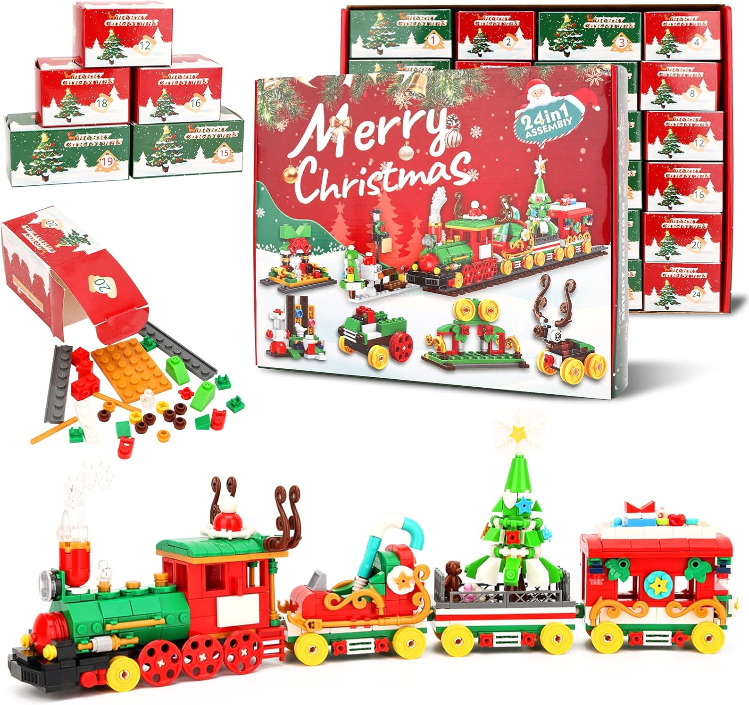 2025 Christmas Countdown Calendar 24 in 1 Xmas Advent Calendar Buliding Blocks Toys Train Blocks Bricks Buliding Set Xmas Avdent Countdown Calendar Building Toys Xmas Gifts