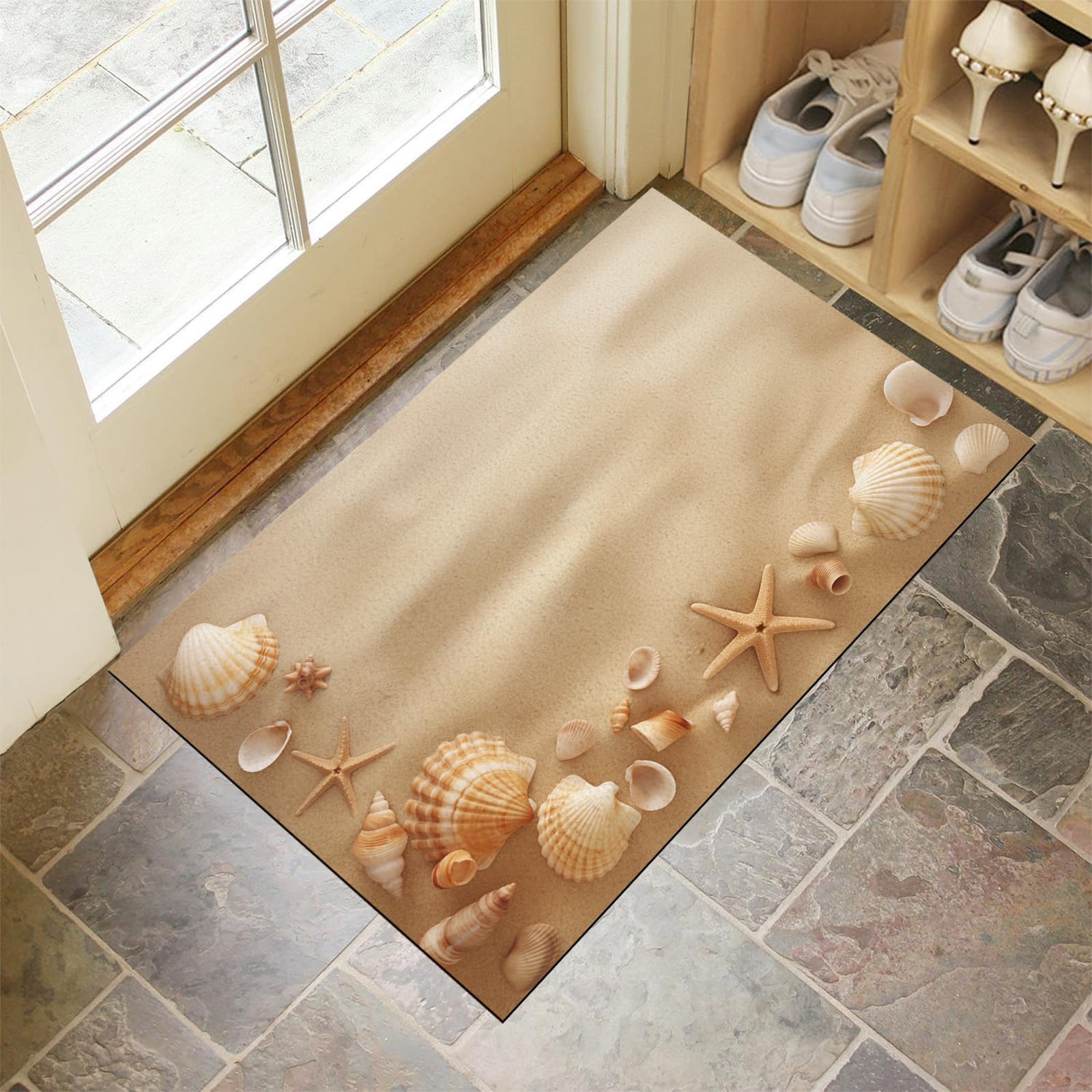 Paillasson intérieur extérieur 60x90cm tapis d'entrée imperméable et lavable motif plage