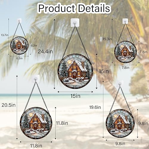 Miniatura 6 de Atrapasoles de Vidrio Manchado para Colgar en Ventanas - Atrapasoles de Árbol de Navidad y Cabaña para Puerta, Jardín, Hogar, Decoración de