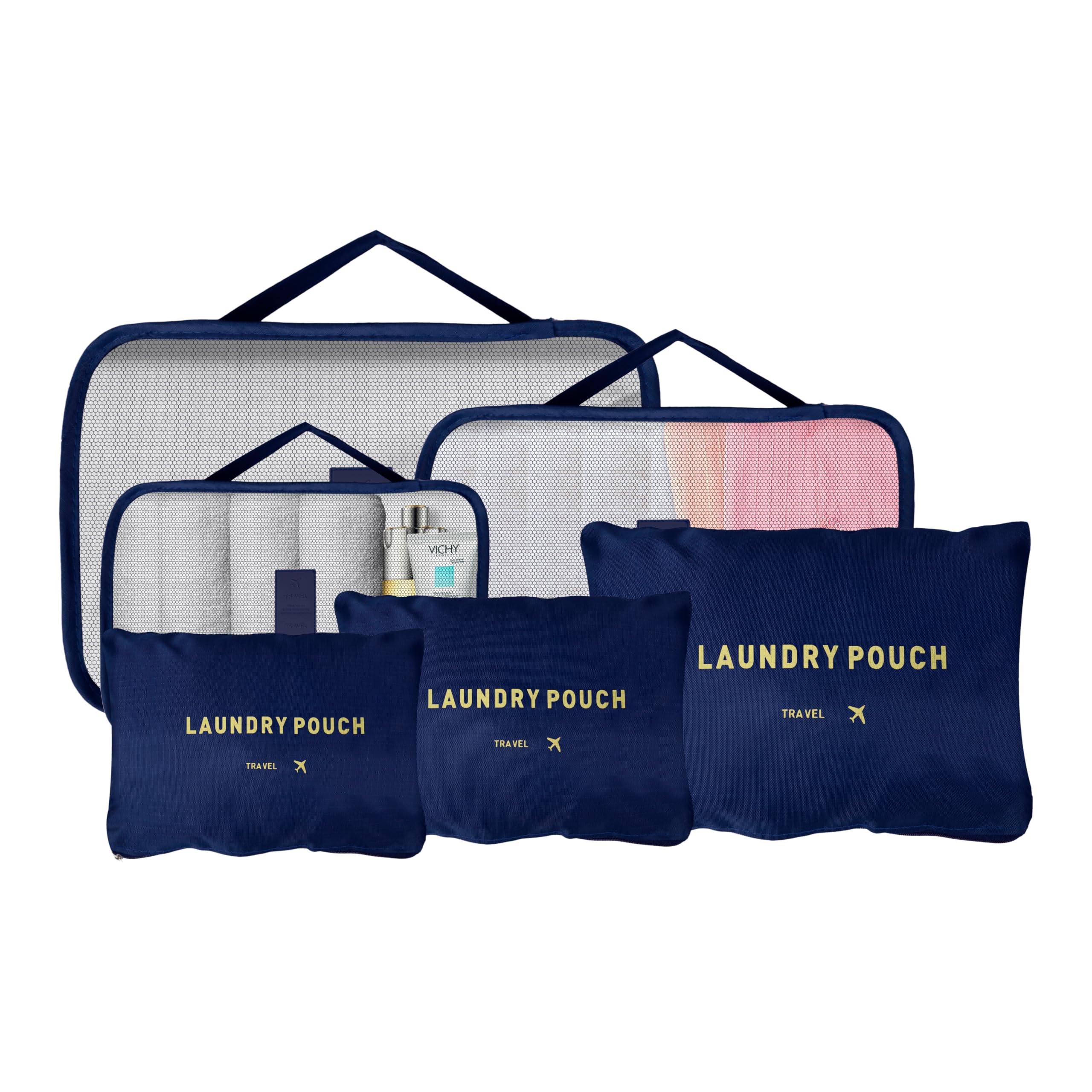 Pack of 6 Travel Luggage Bag | Toiletry Bag for Jewellery-Watches-Bracelets | Multi-Purpose Storage Bag with Handle | Travel Utility Storage Pouches | LYN16-NVY | Navy Blue-image-43