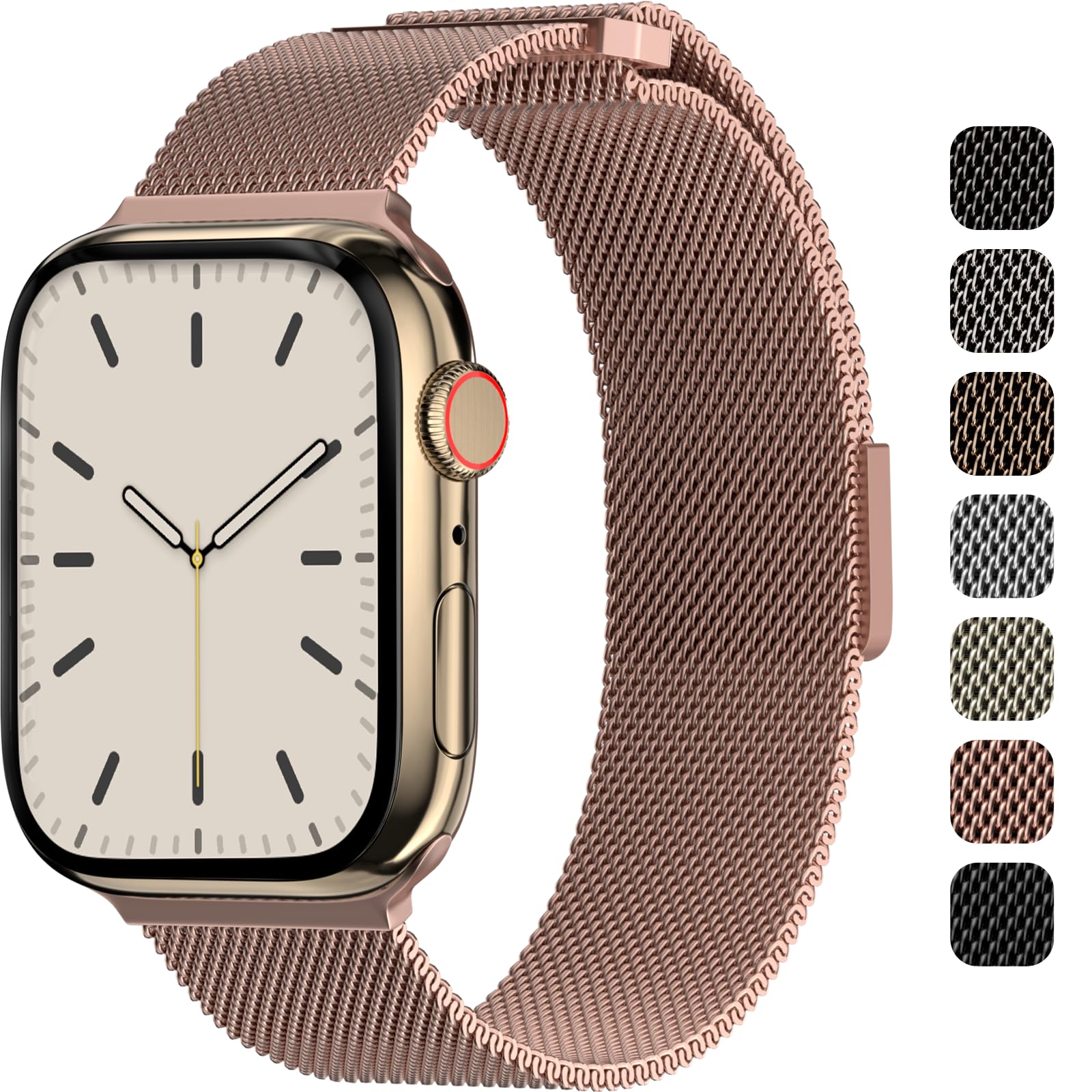 SWITCHEASY Mesh Magnetic Apple Watch Band - For Apple Watch Series 10, 9, 8, SE, 7, 6 Mesh Loop for 42 mm 41mm 40mm 38mm iWatch for Women (Rose Gold)