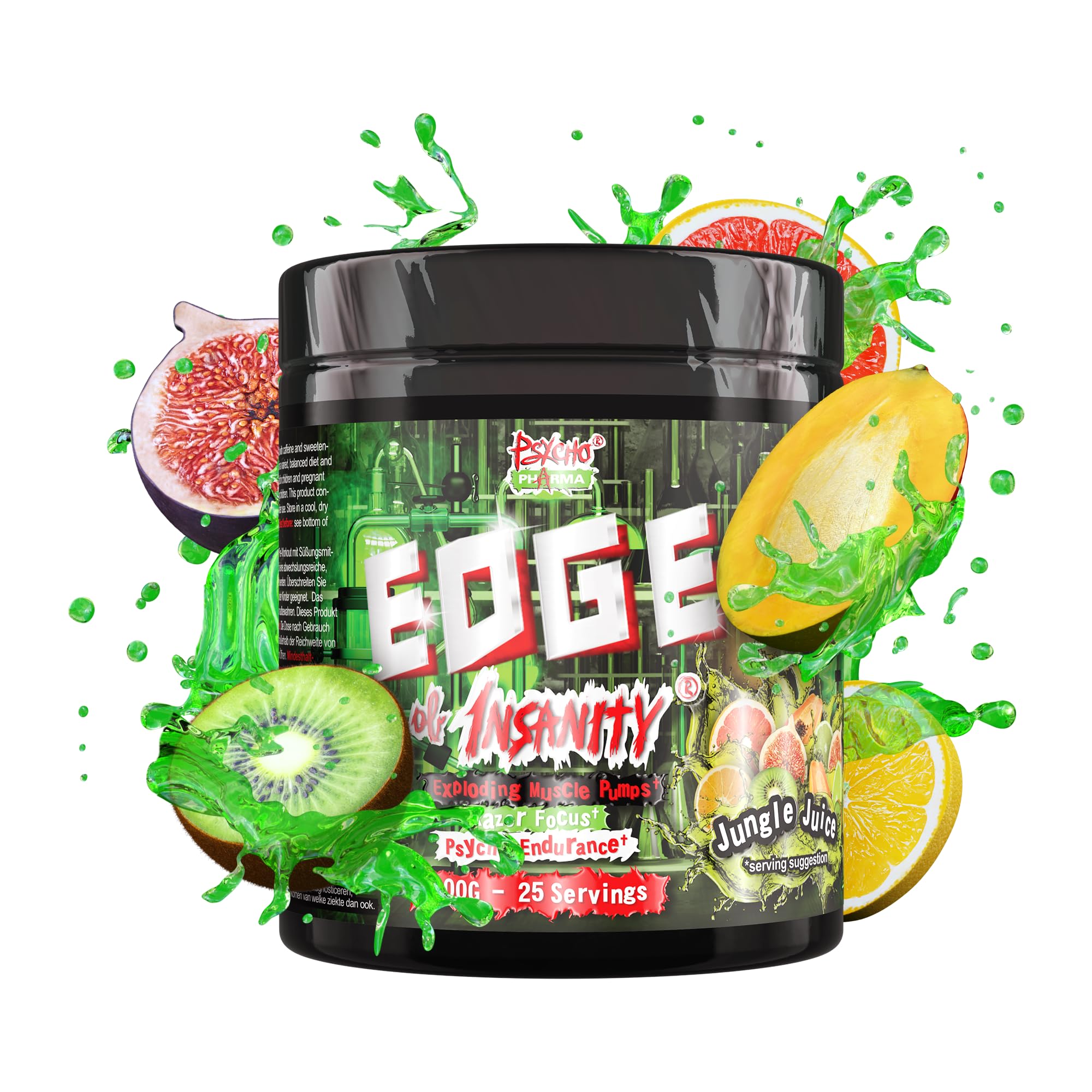 New #1 Strongest PWO Psycho Pharma Edge of Insanity - Most Intense Pre Workout Powder for, Focus, Power & Energy. Premium researched Formula and Ingredients - 325g