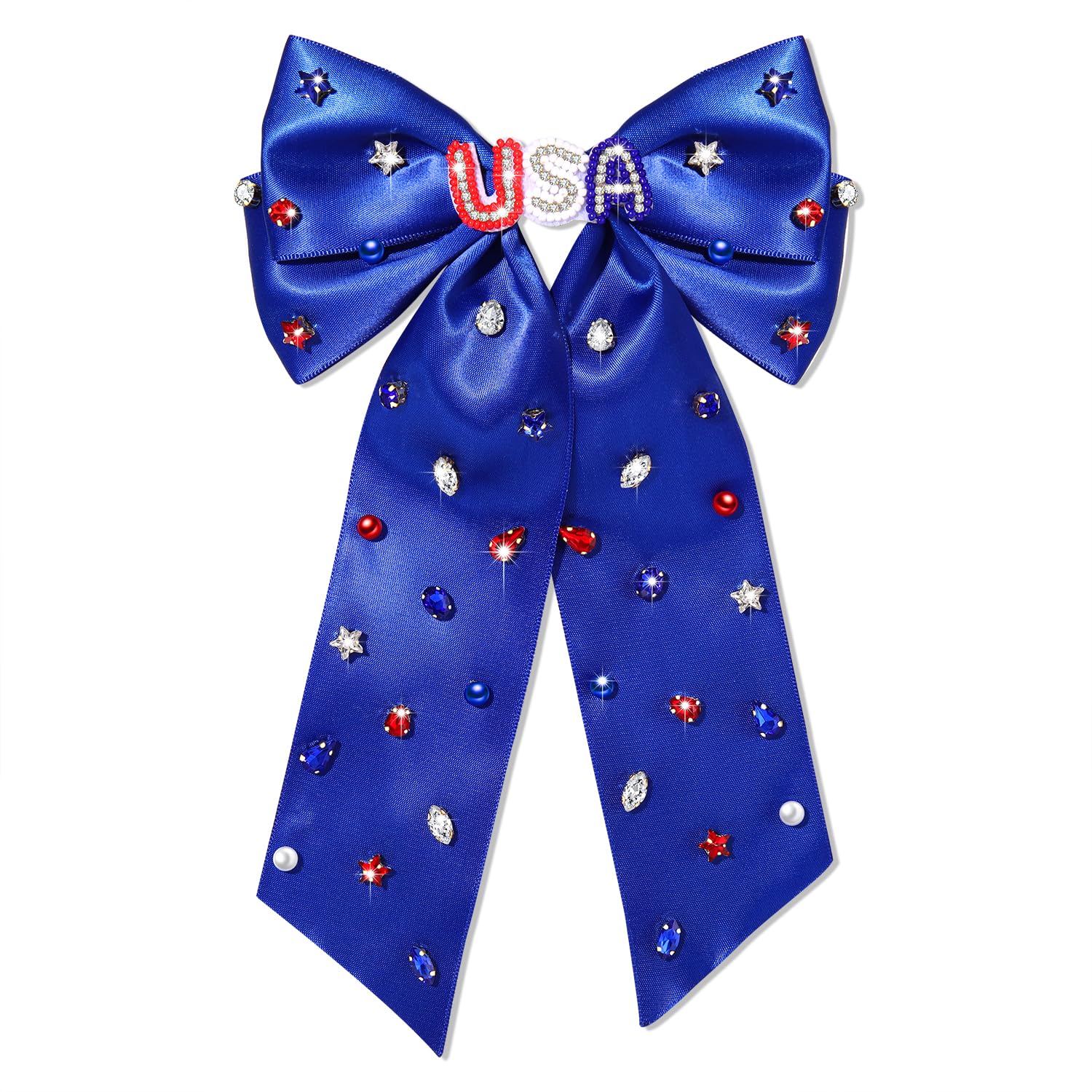 4th of July Hair Bows for Women USA Star Hair Bow Clips Jeweled Rhinestone Red White and Blue American Flag Hair Clips 4th of July Accessories Outfits (Pattern B) - Image 4