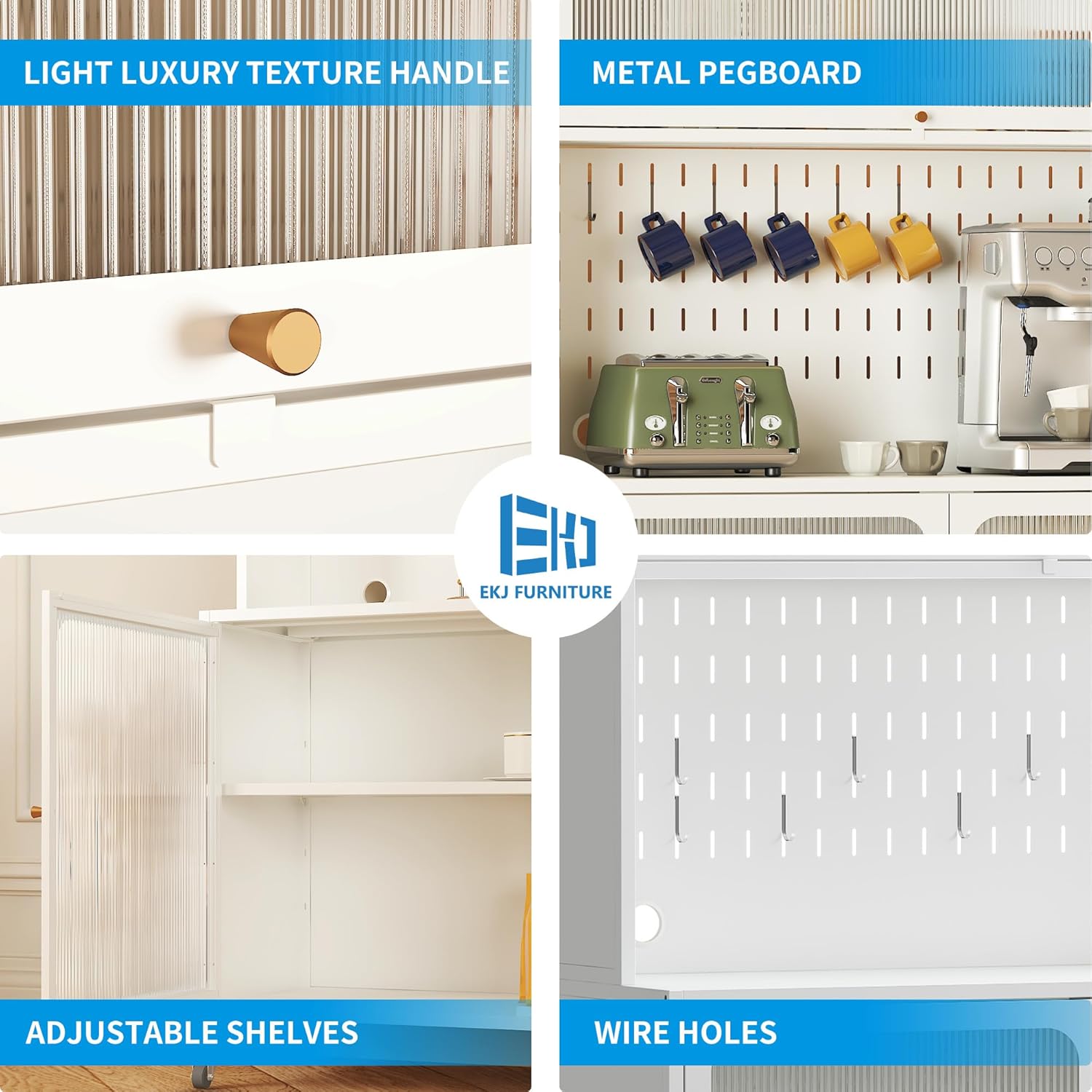 Kitchen Bakers Rack with Flip Door Cabinet, Metal Microwave Stand with Storage Cabinet and Metal Pegboard Panels for Kitchen, Pantry, Home(White)