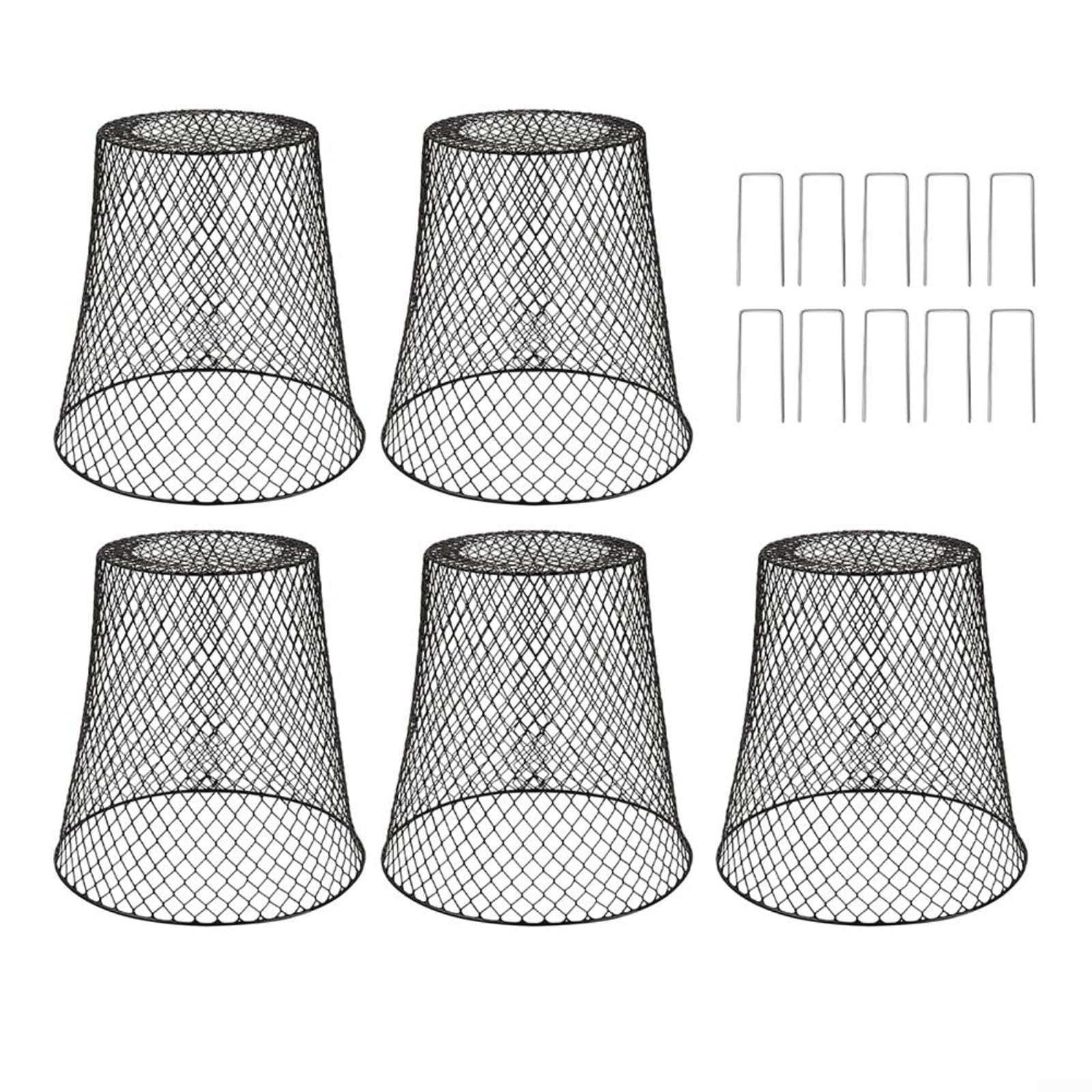 Lot de 5 cloches d'extérieur en maille pour lapin, écureuil, cerf, abris de jardin avec piquets pour plantes en pot de myrtilles (noir)
