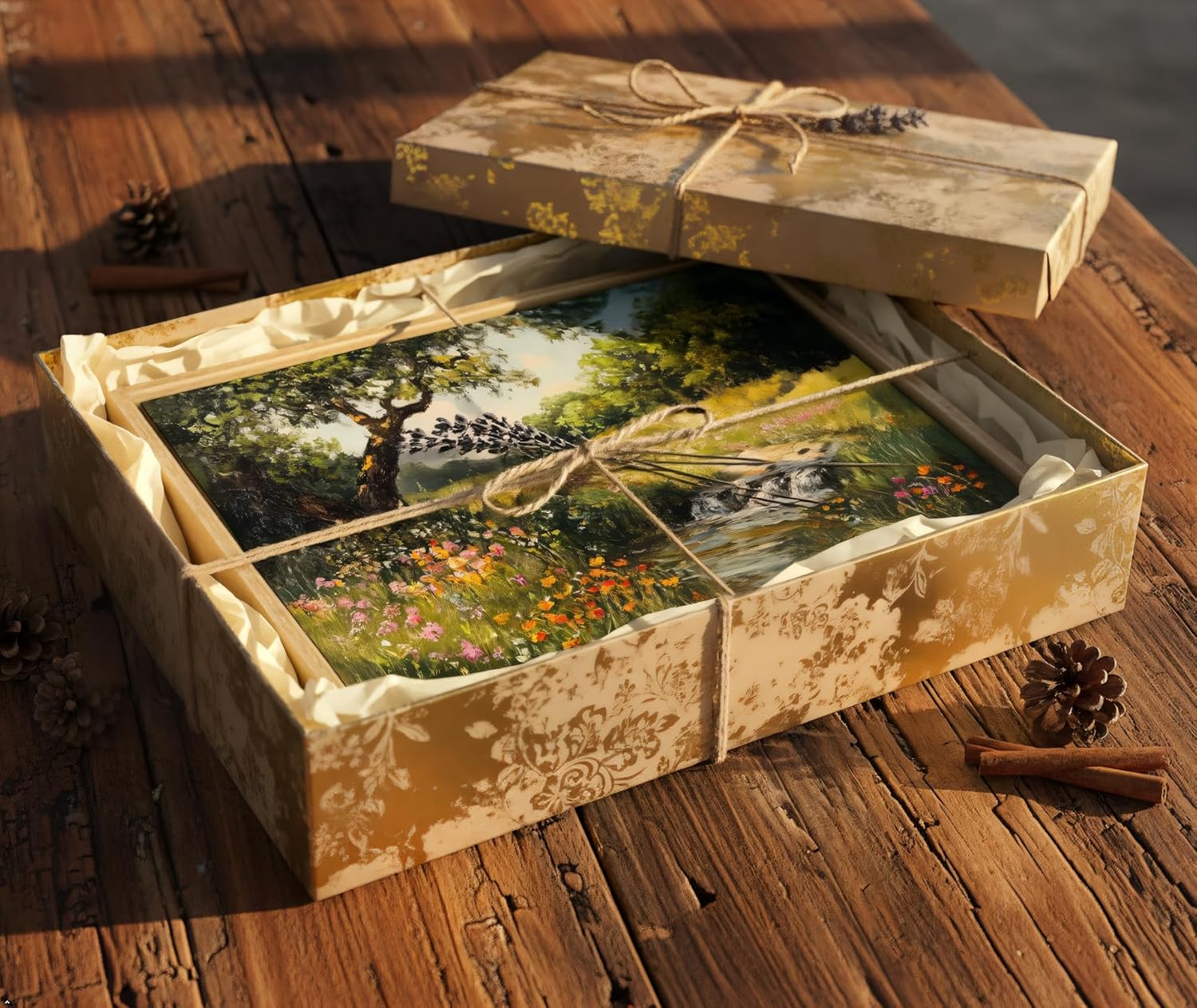 Framed Vintage Canvas Wall Art Poplars Stream Nature Landscape Painting Picture Wall Decor Rustic Flower Cottagecore Print Artwork for Bedroom Living Room Bathroom Home Decoration 16x24in