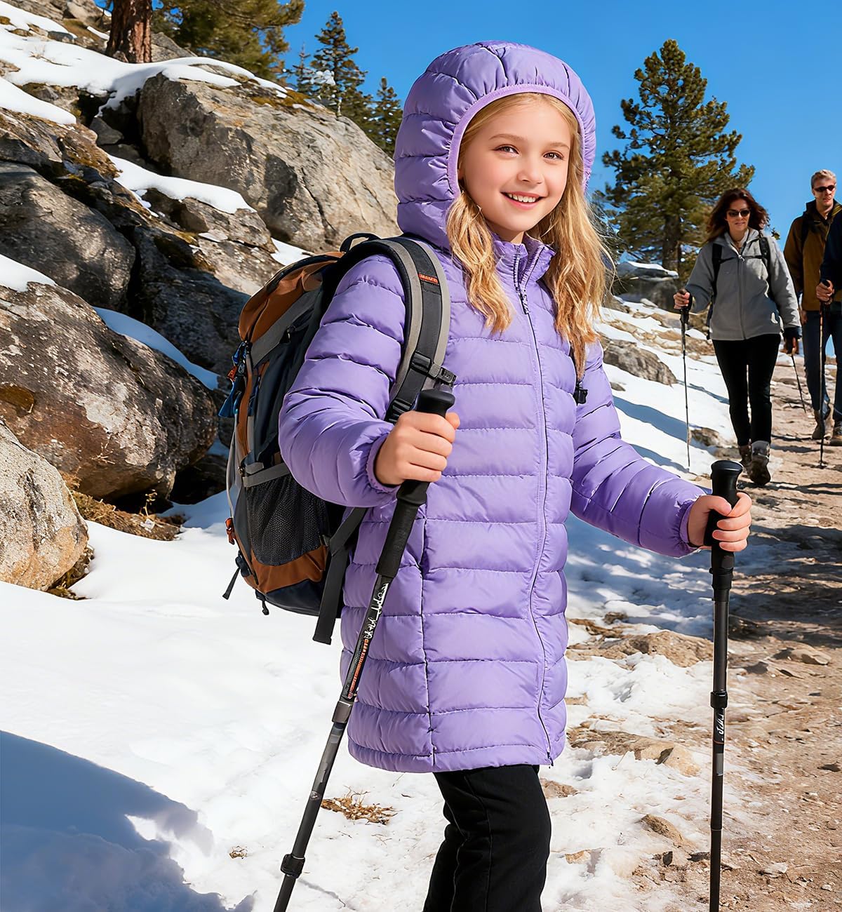 Enlifety 4-11T Girls Winter Coat Long Lightweight Hooded Puffer Jacket - Image 2