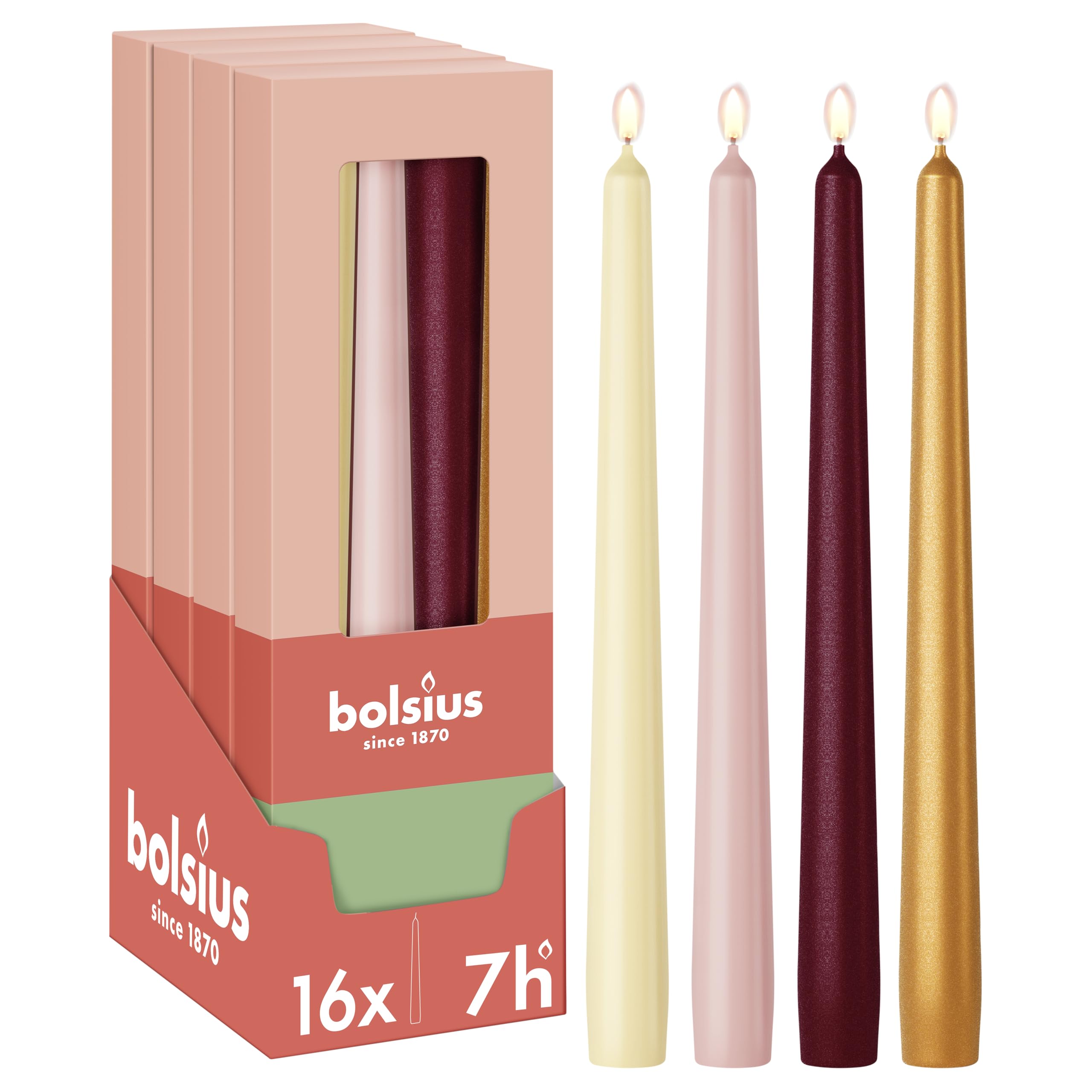 Bolsius Smooth Tapered Candles - Set of 16 - Haptic Luxury - Decorative Household Candles - Long Burn Time - Unscented - Natural Plant-Based Wax - Palm Oil Free