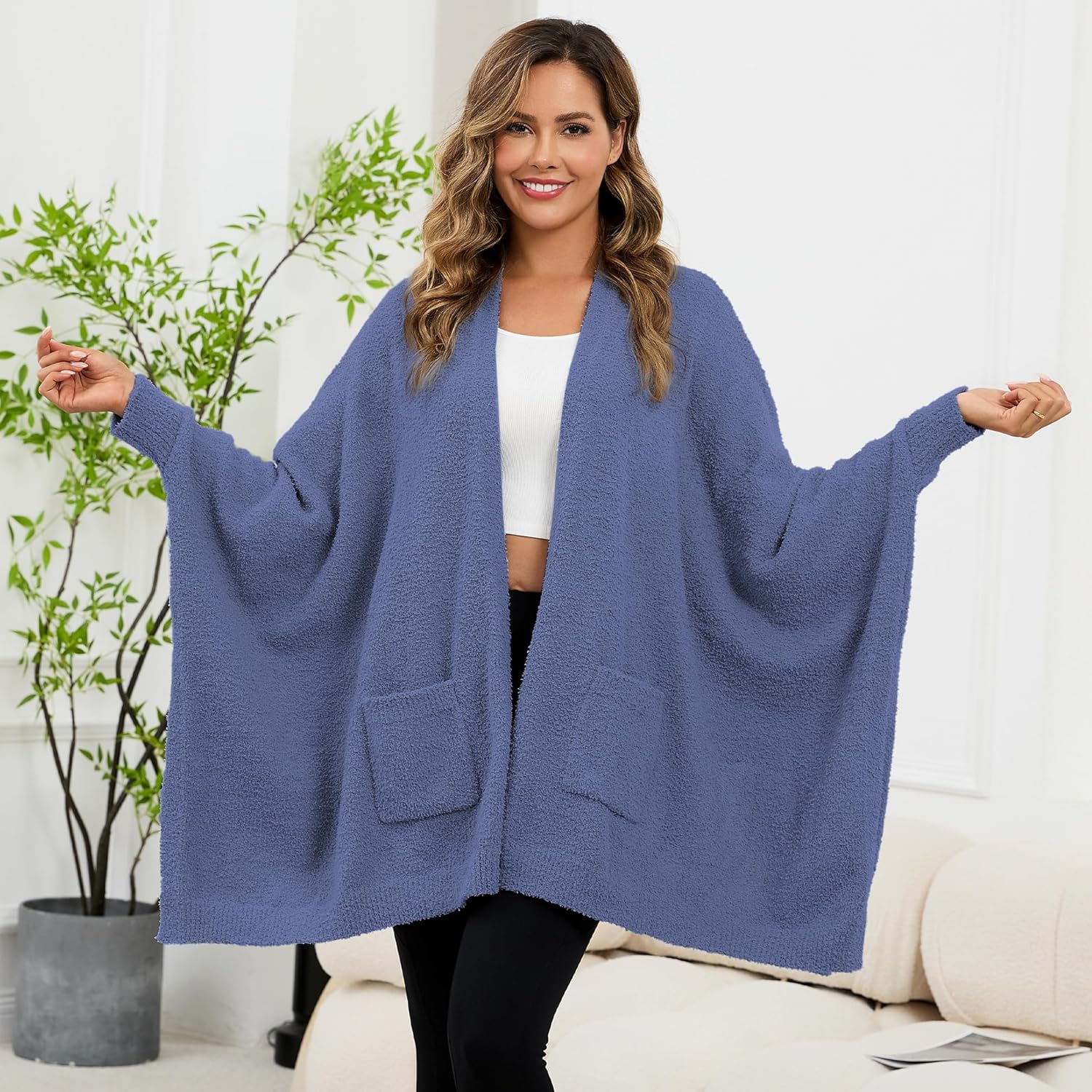 Wearable Blanket Sherpa Poncho Unique Office Work Warm Cozy Shawl TV Throw Blankets, Plush Cape Wrap for Adults