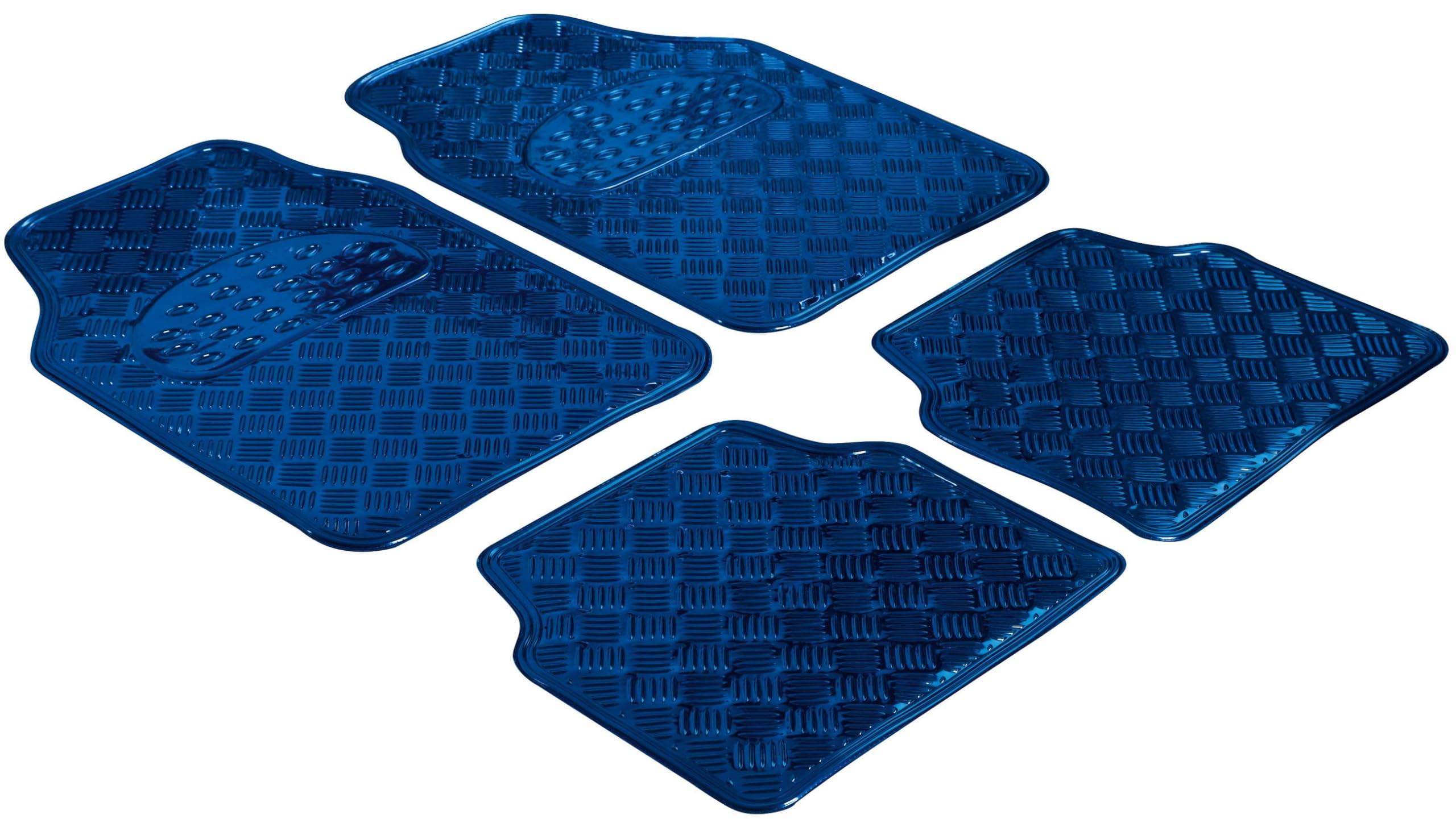 Walser Rubber Mats, Universal Car Mat Metallic, Floor Mats Complete Set Checker Plate, Protective Mat, Blue, Can Be Cut to Size 28022