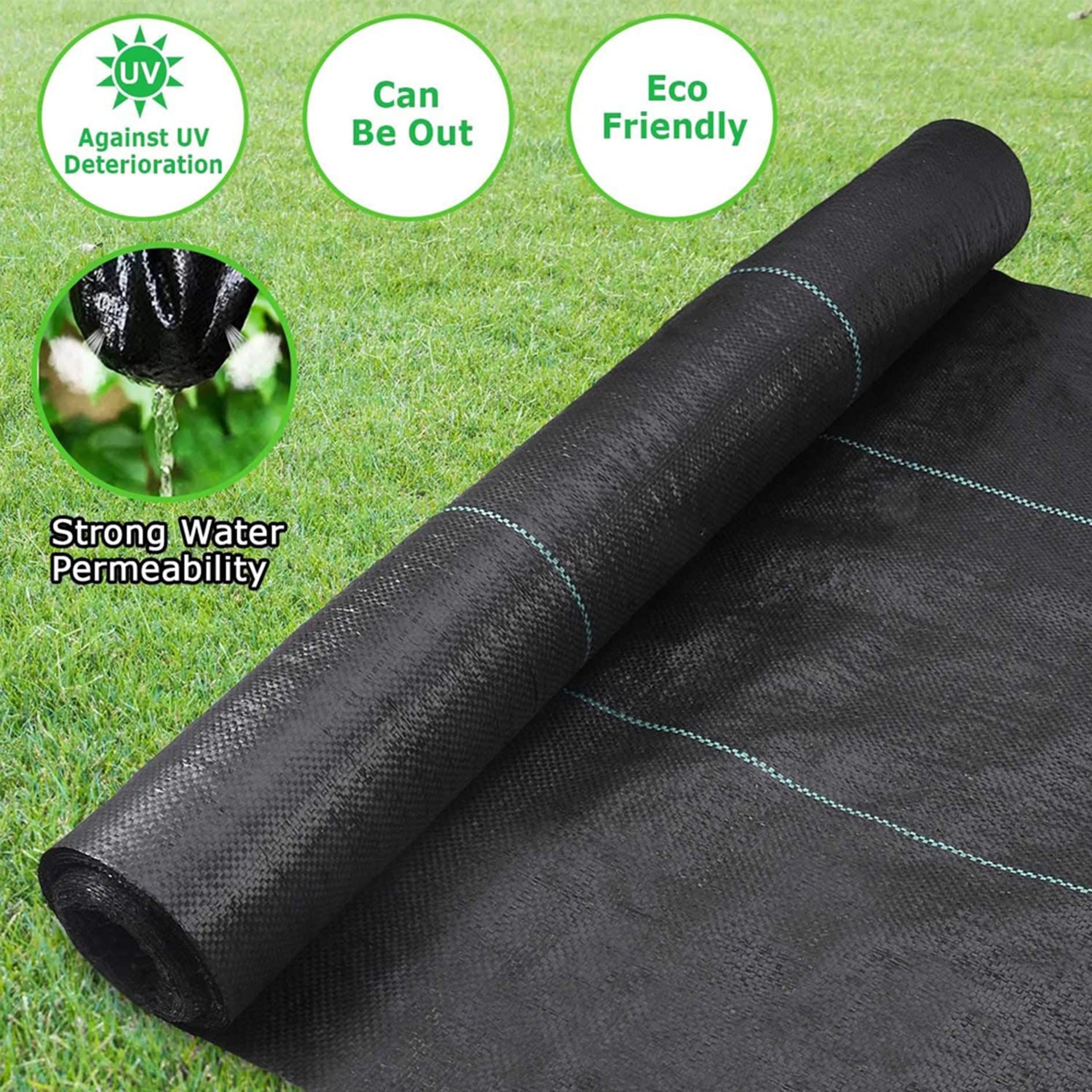 Telo Pacciamatura 70g/m2,Tessuto Anti Erbaccem Membrana del Tessuto,Nero in Polipropilene,Permeabile all'Acqua e Traspirante,per Orto,Giardino,Paesaggio,Vialetto (10 Pioli Giardino,10 Tampone)
