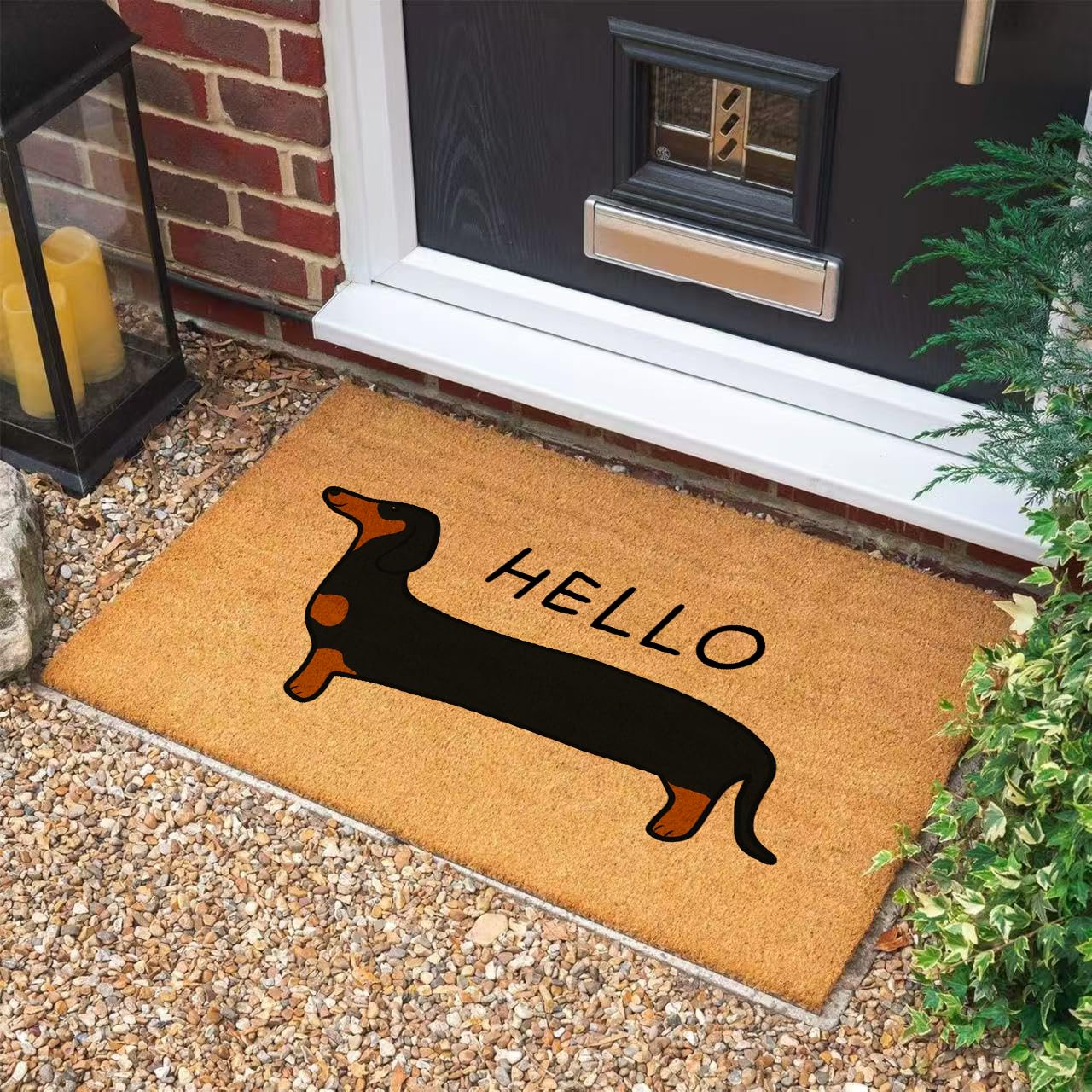 Morbuy Felpudo de Fibra de Coco (Perro Negro,60x90cm) | Alfombra de Entrada Exterior Interior Casa Felpudo Antideslizante para Puerta de Entrada para Atrapar Suciedad en Pasillos