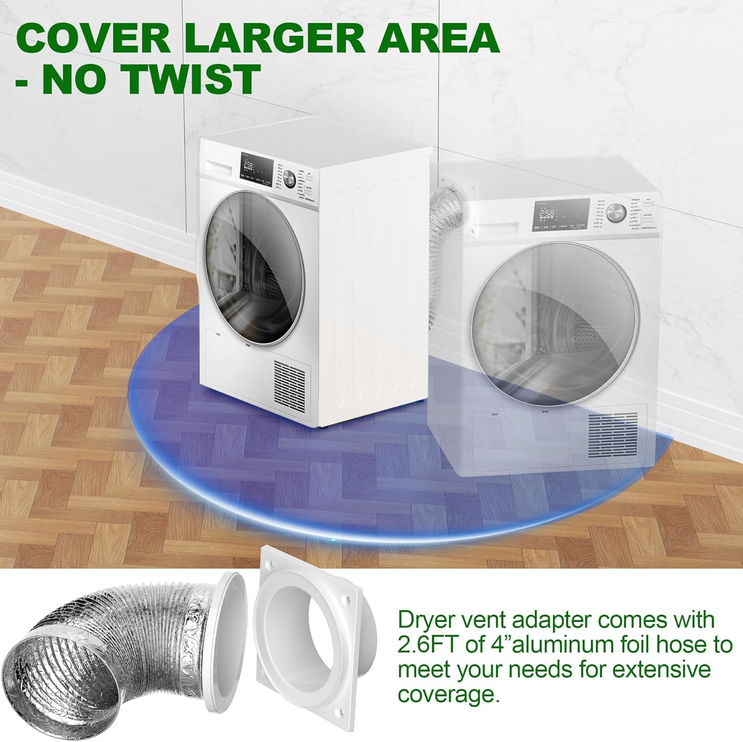 Magnetic Dryer Vent Coupling - Airtight Seal, Quick Connect Strong Magnet Dryer Vent Connector Kit with 4 inch 2.6ft Dryer Vent Hose & Clamps Screws Ideal for Small Bathrooms and Irregular Layouts