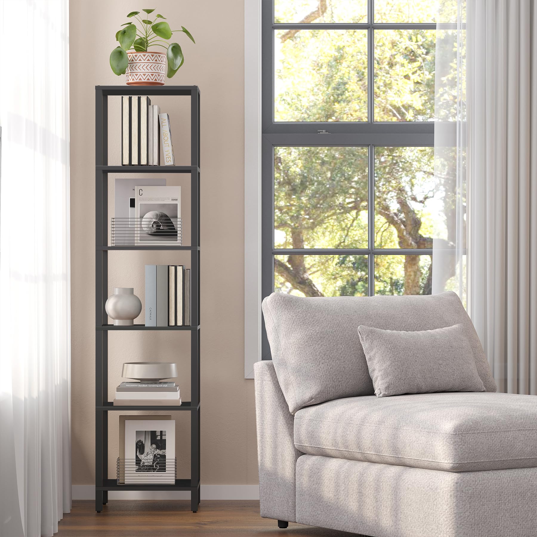 Amazon.com: TUTOTAK Bookshelf, 6-Tier Tall Narrow Book Shelf for